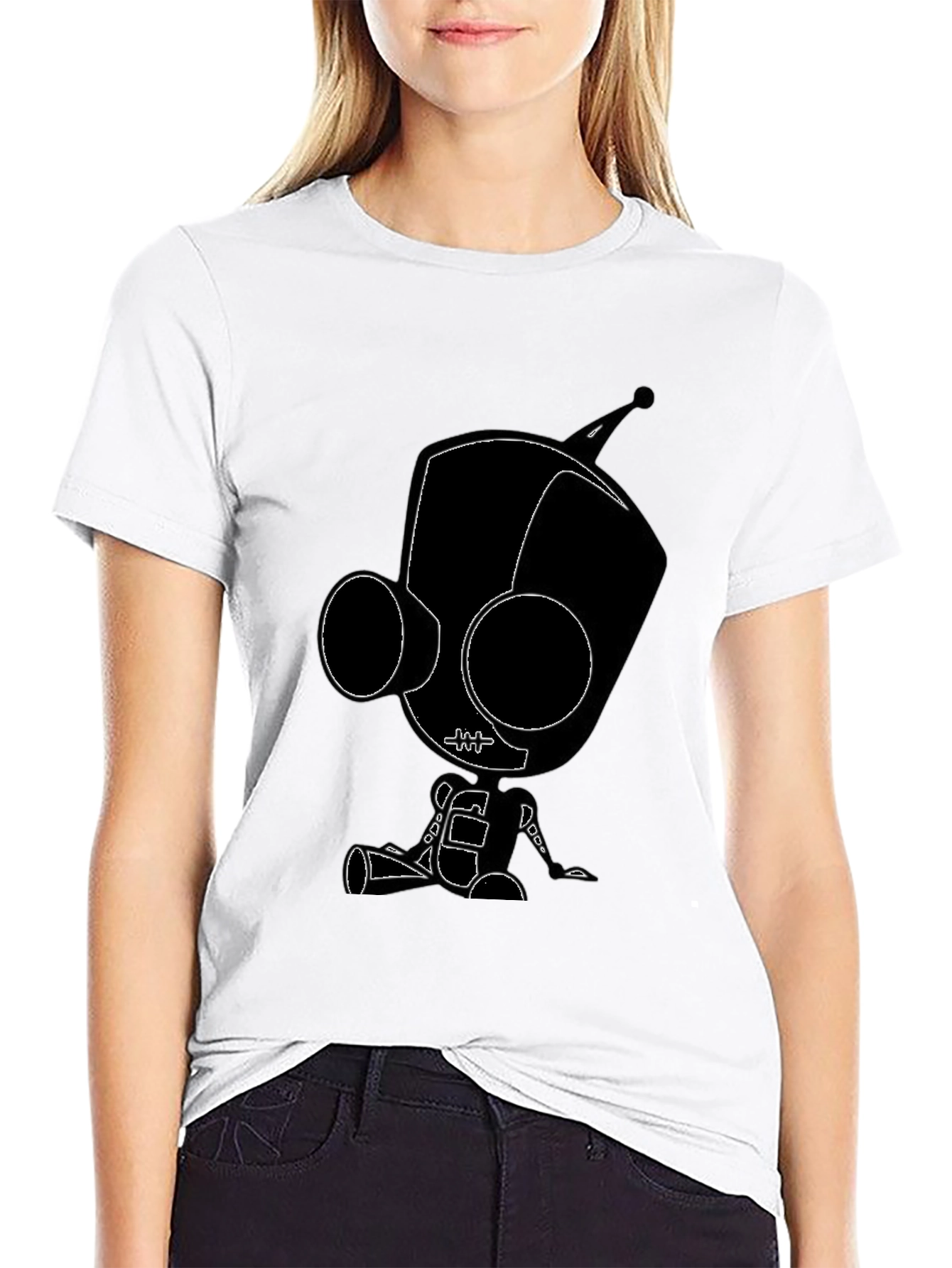 Black Cartoon Robot Graphic Tee