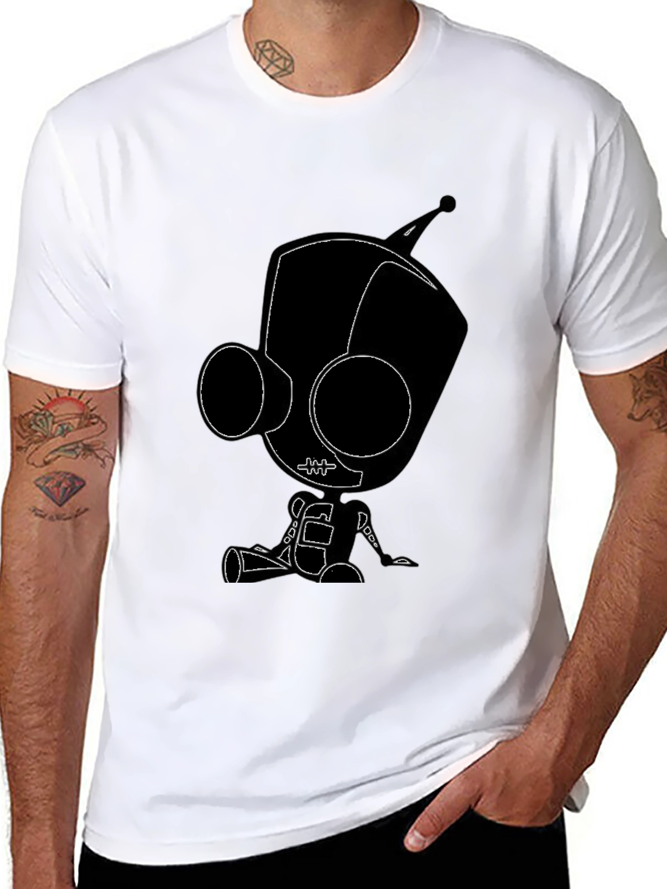 Black Cartoon Robot Graphic Tee