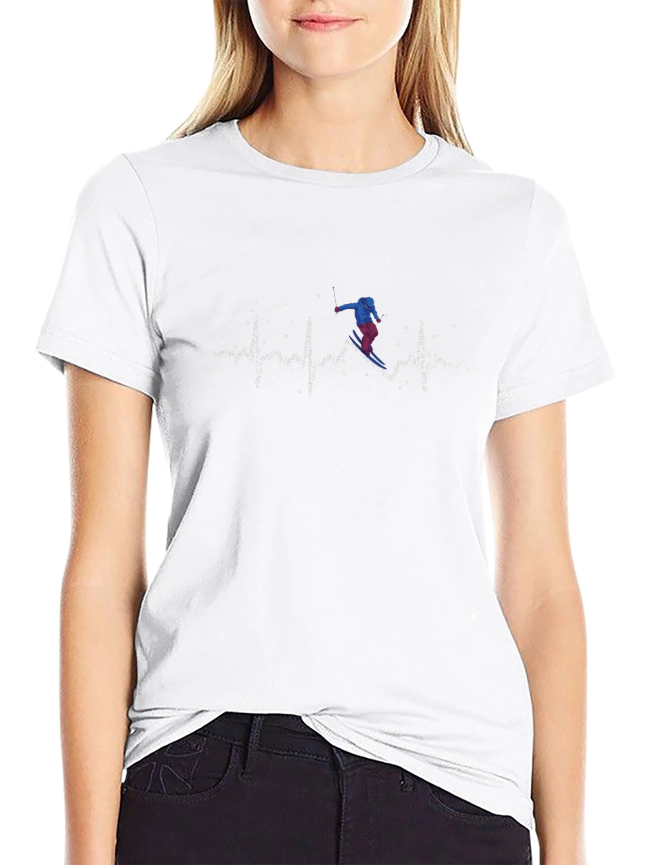 Ski Heartbeat Graphic Tee - Black Cotton T-Shirt