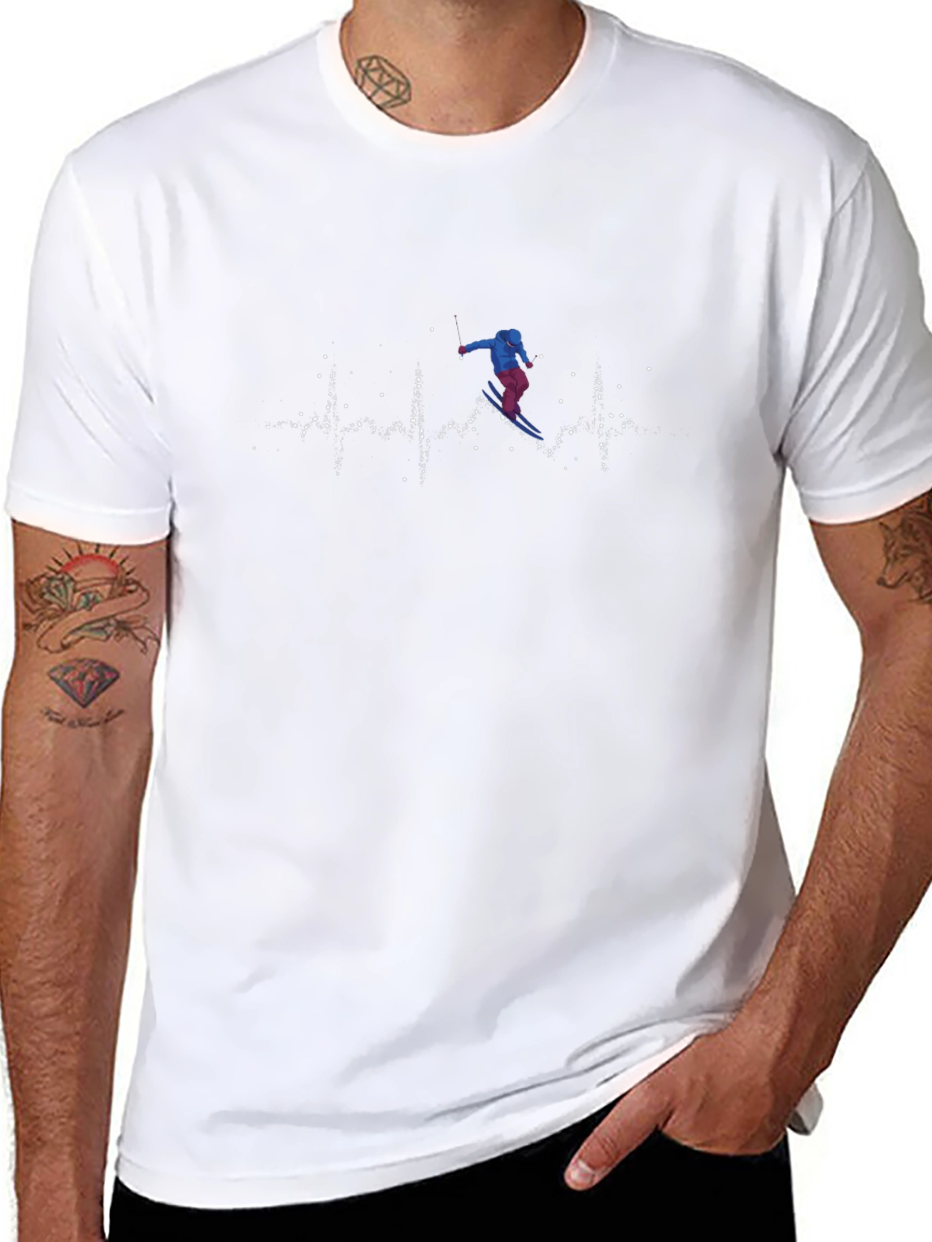 Ski Heartbeat Graphic Tee - Black Cotton T-Shirt