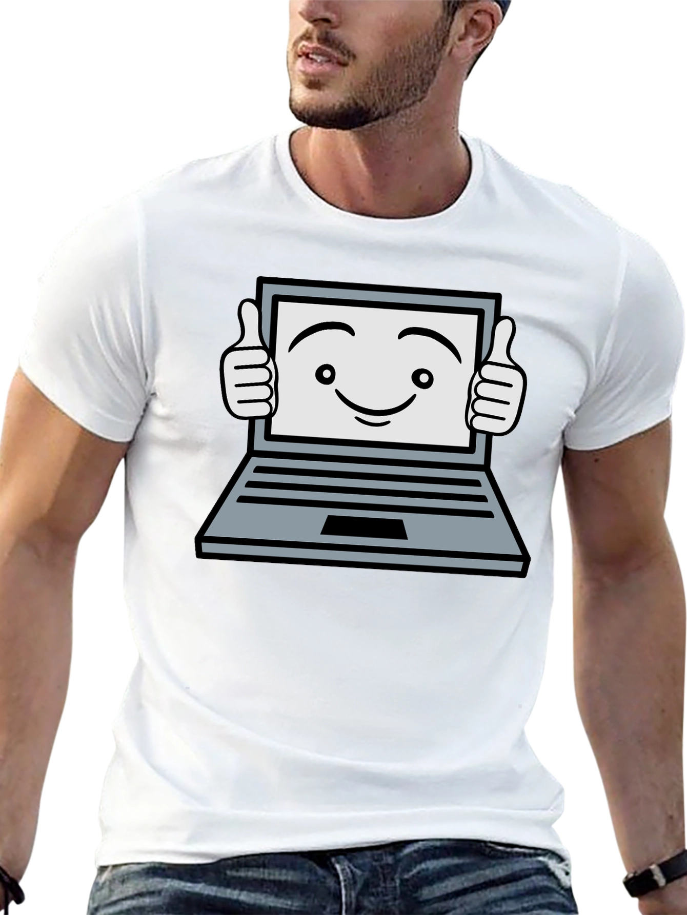 Funny Laptop Thumbs Up Graphic Black T-Shirt