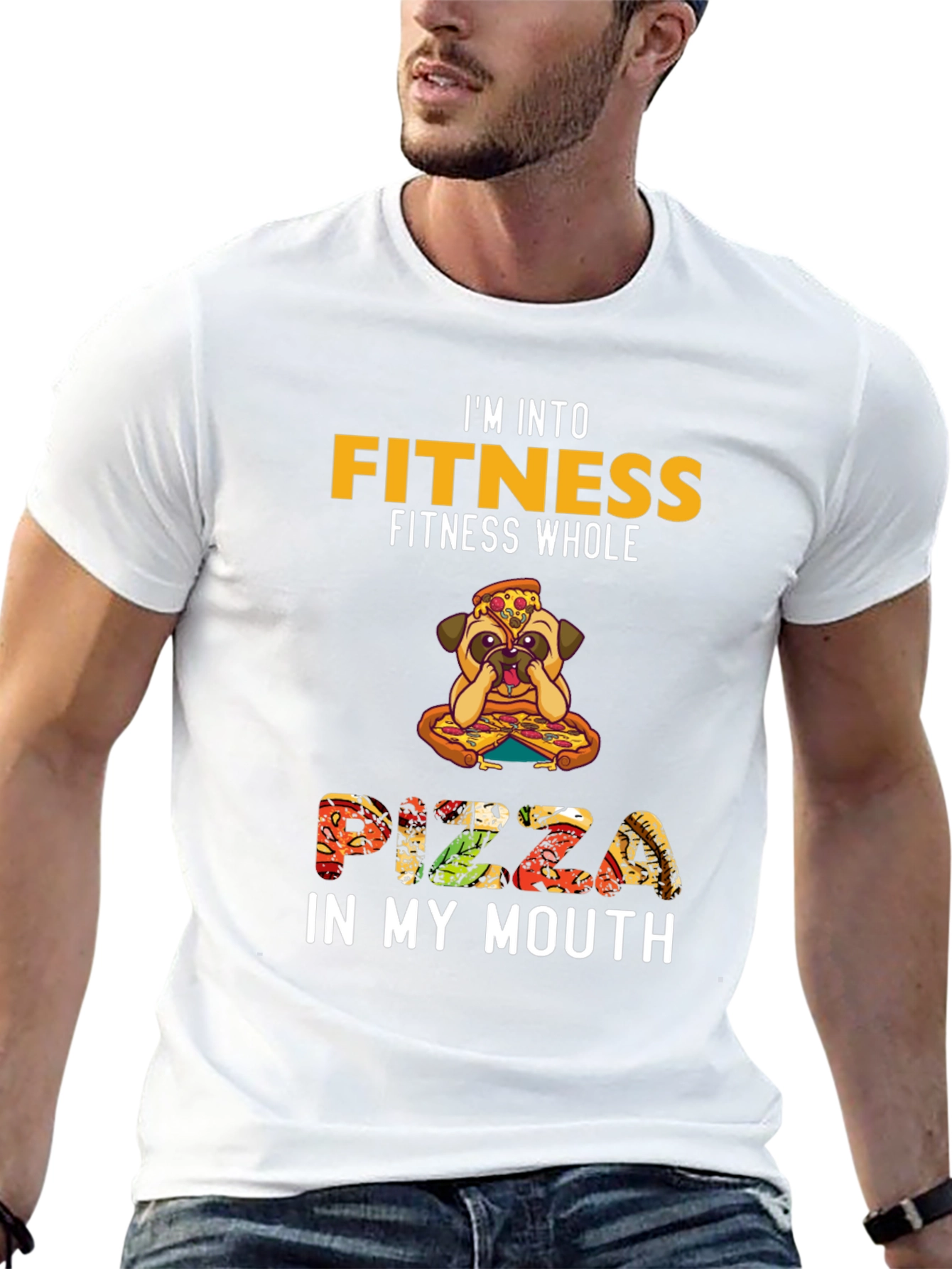 Fitness Pizza Pug Funny Graphic Tee