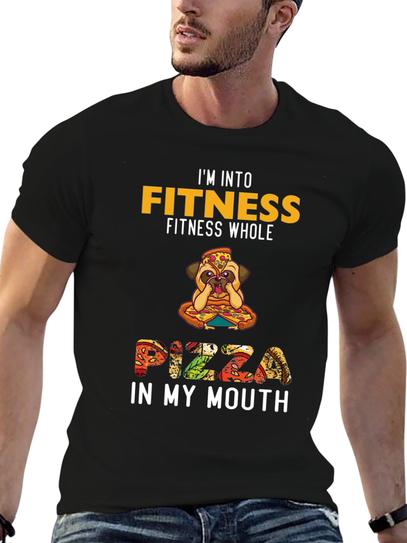 Fitness Pizza Pug Funny Graphic Tee