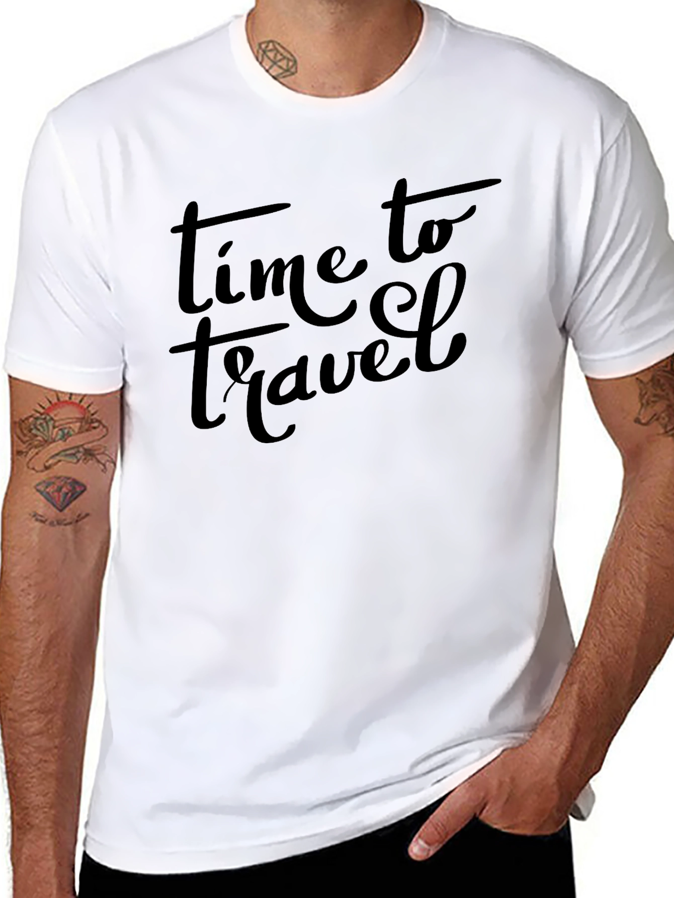 Time To Travel Black Crew Neck T-Shirt