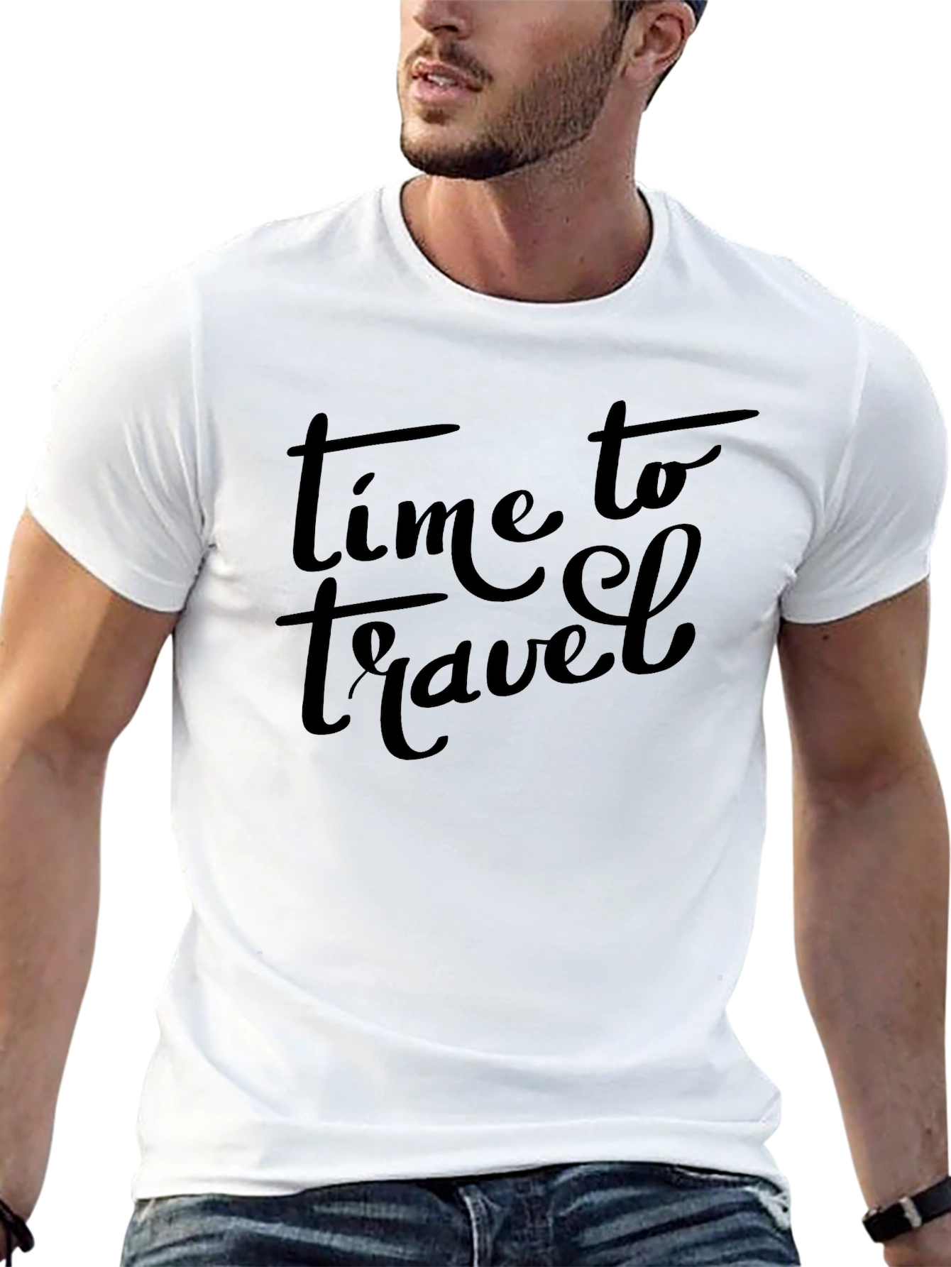 Time To Travel Black Crew Neck T-Shirt