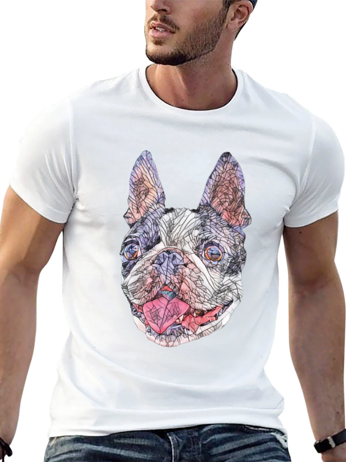 Geometric French Bulldog Graphic T-Shirt - Black
