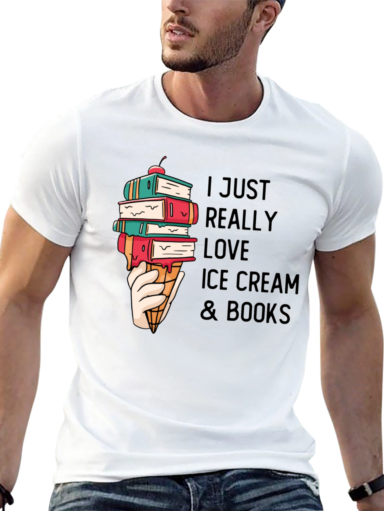I Love Ice Cream & Books Graphic T-Shirt