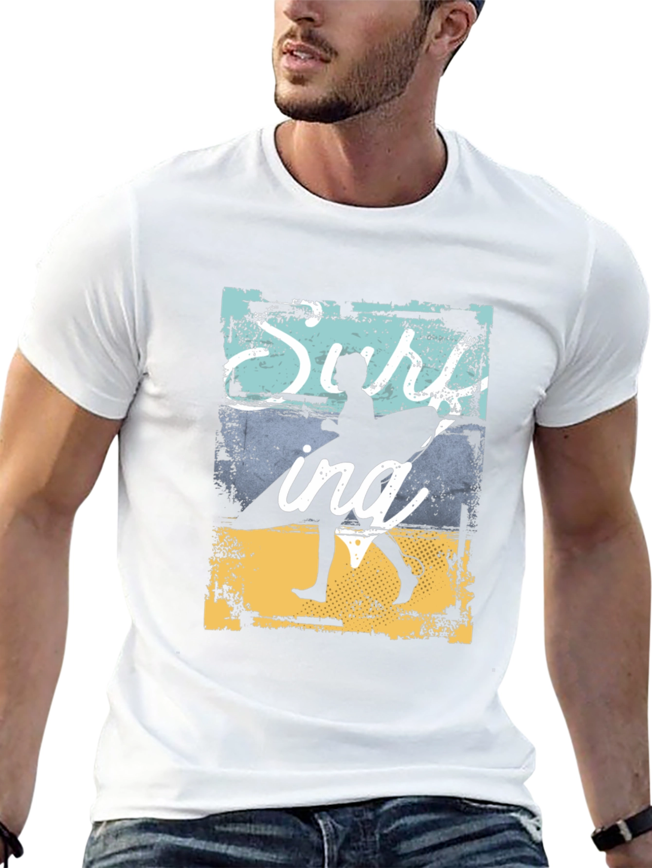 Surfing Silhouette Graphic T-Shirt - Black