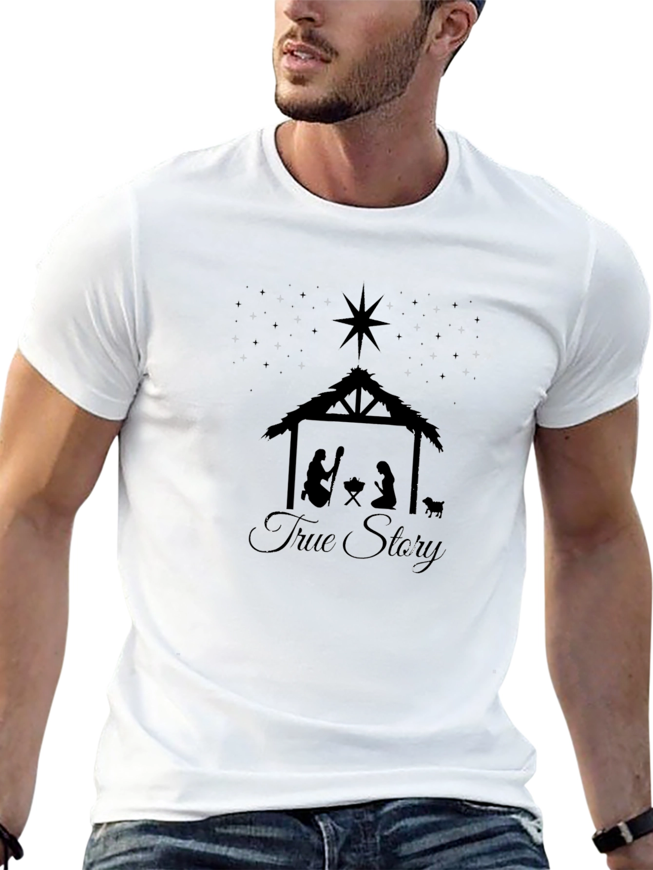 True Story Nativity Scene Black T-Shirt