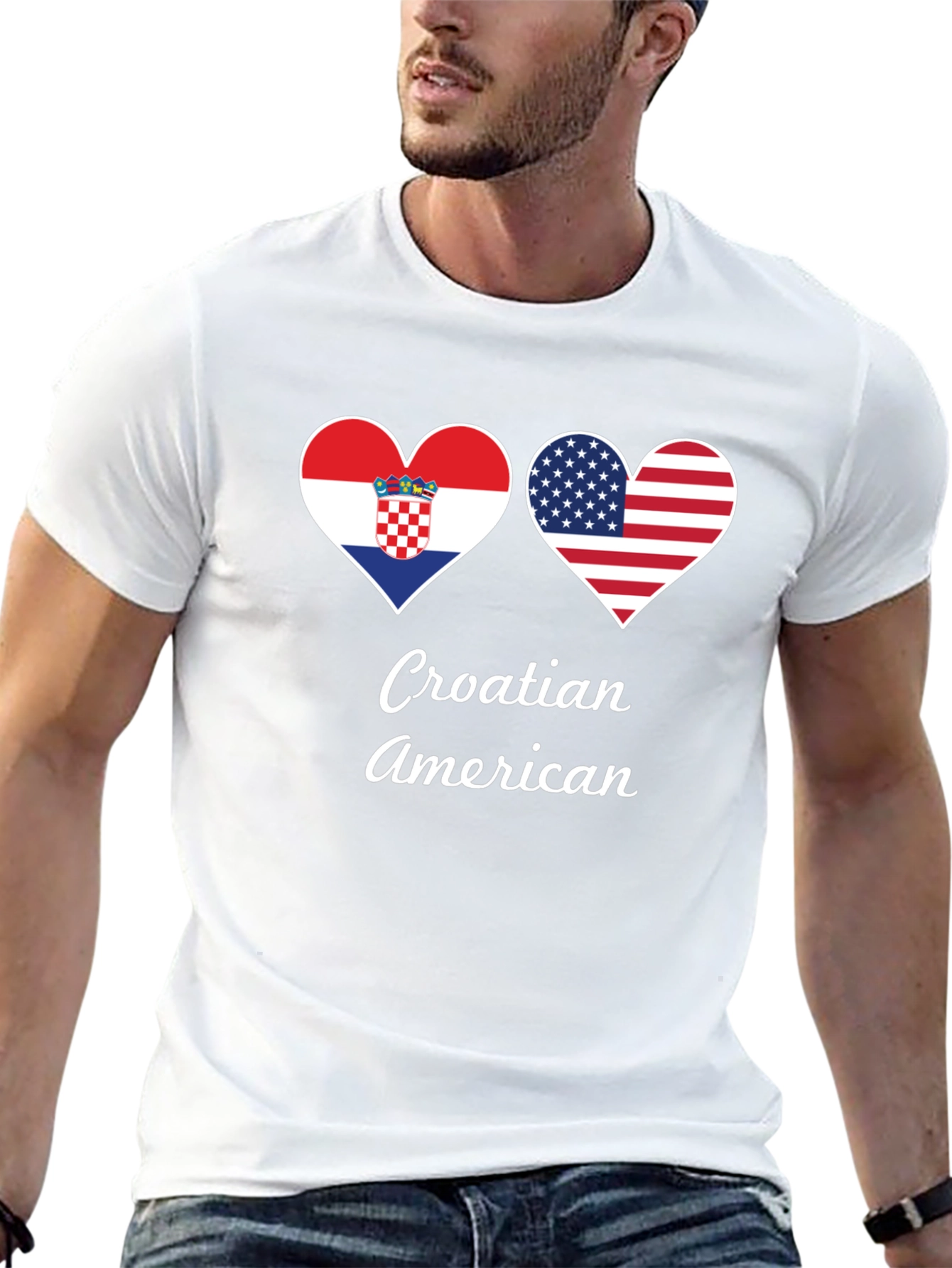 Croatia USA Flag Heart T-Shirt Croatian American