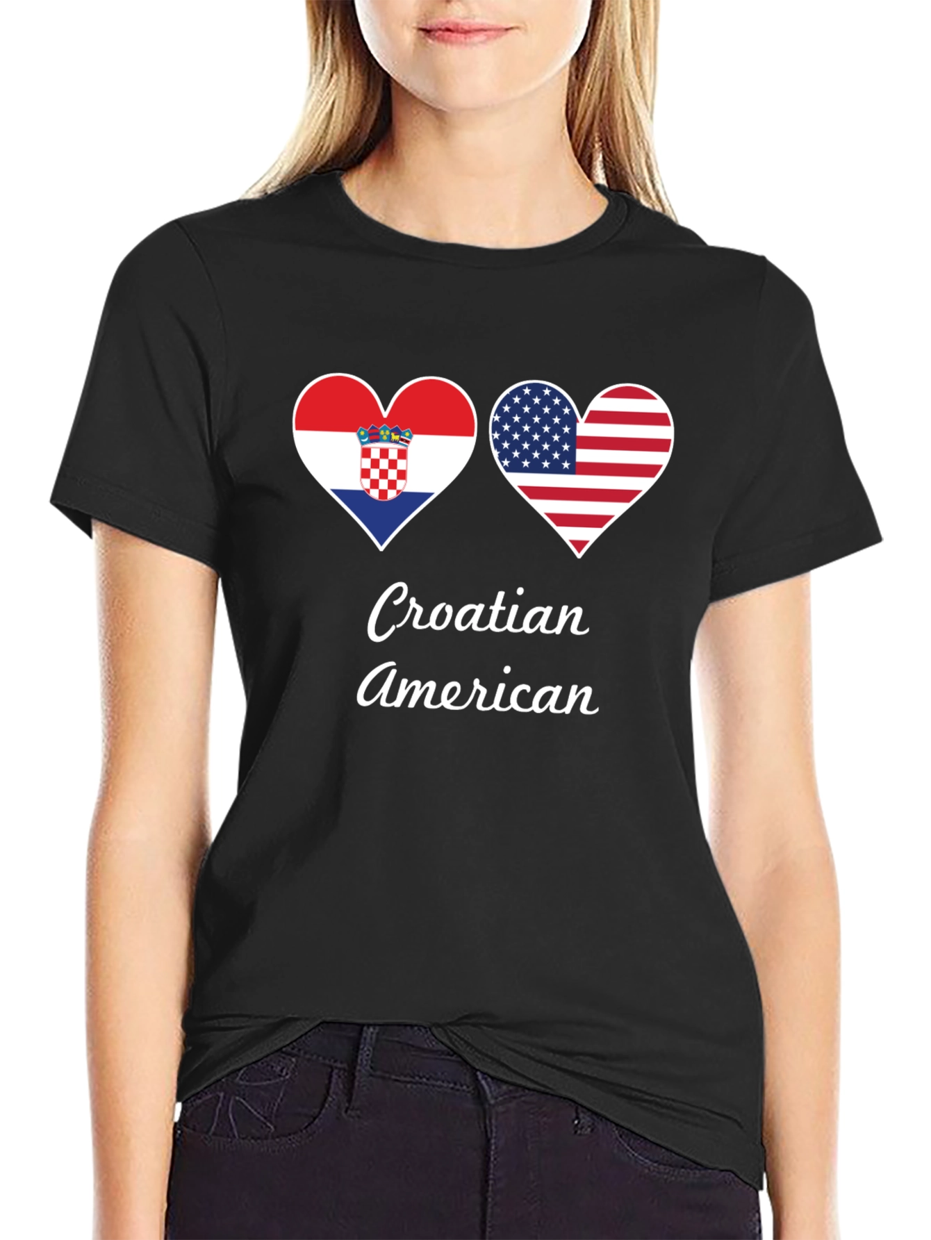 Croatia USA Flag Heart T-Shirt Croatian American