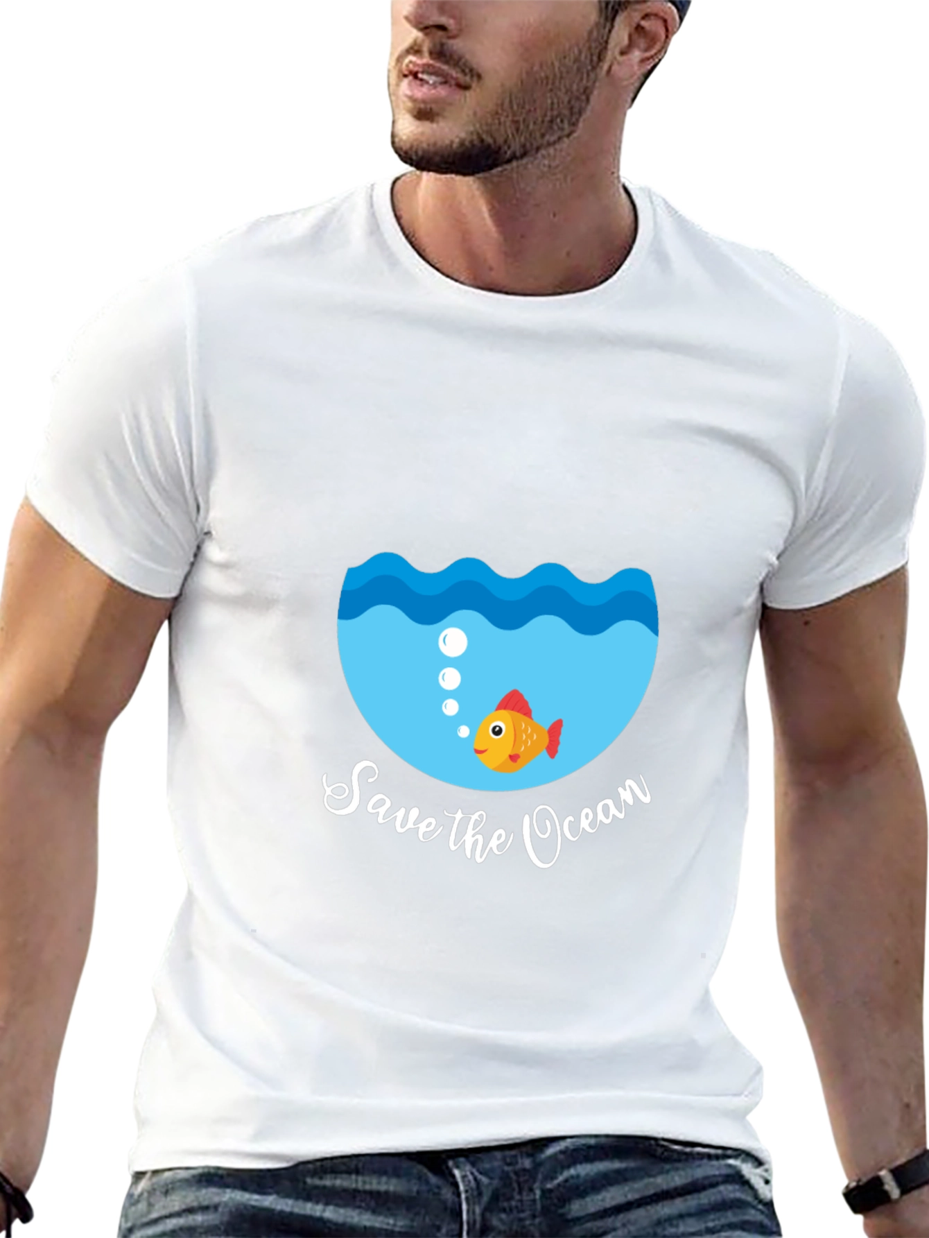 Save the Ocean Graphic Tee - Black Cotton T-Shirt