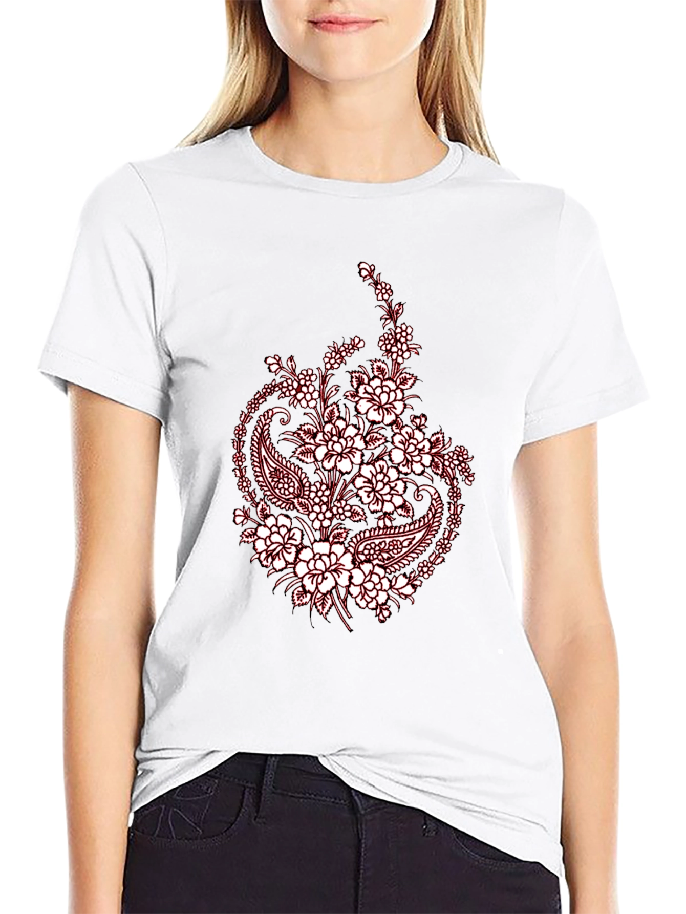 Black Tee with Floral Paisley Print