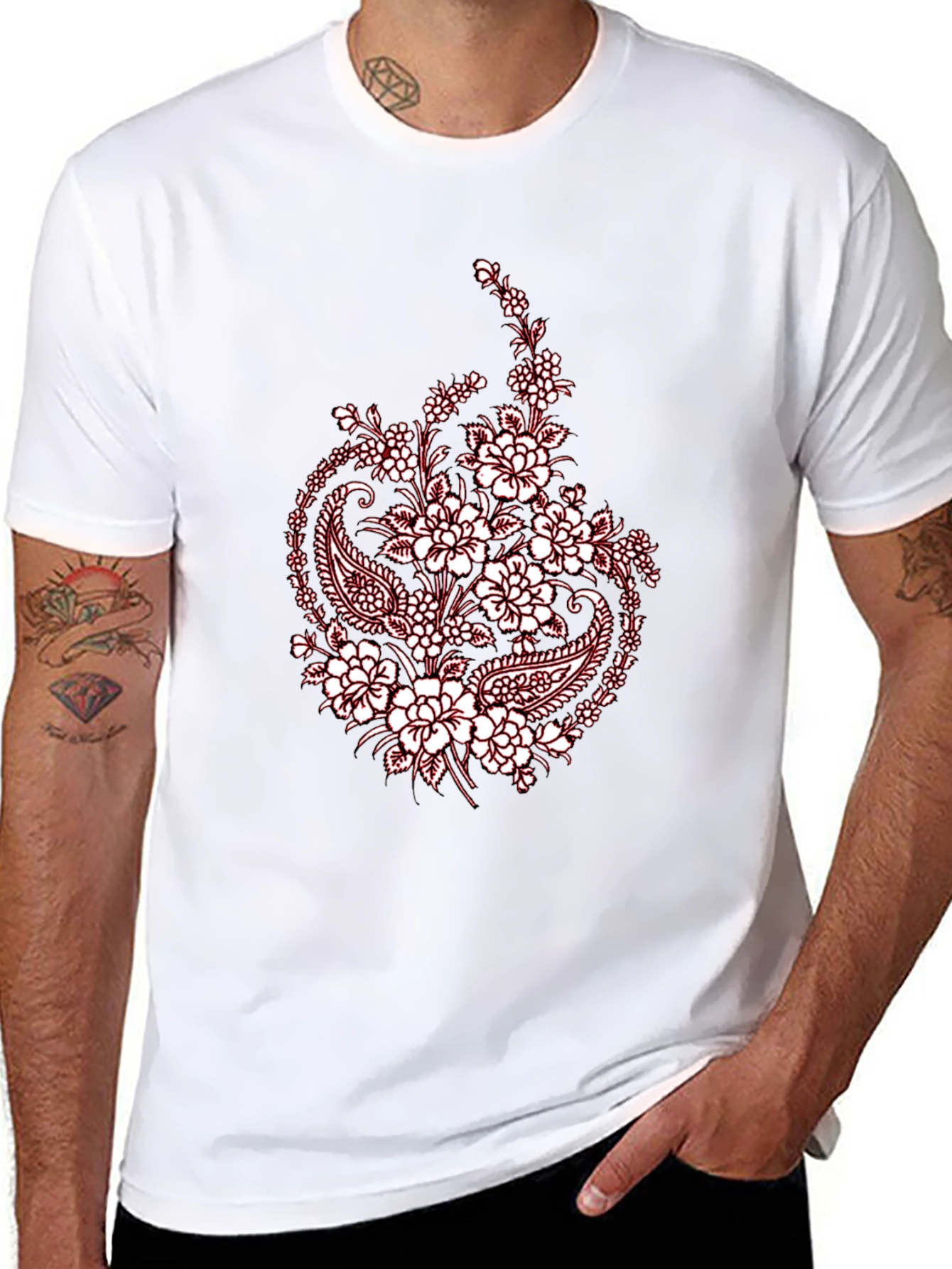 Black Tee with Floral Paisley Print