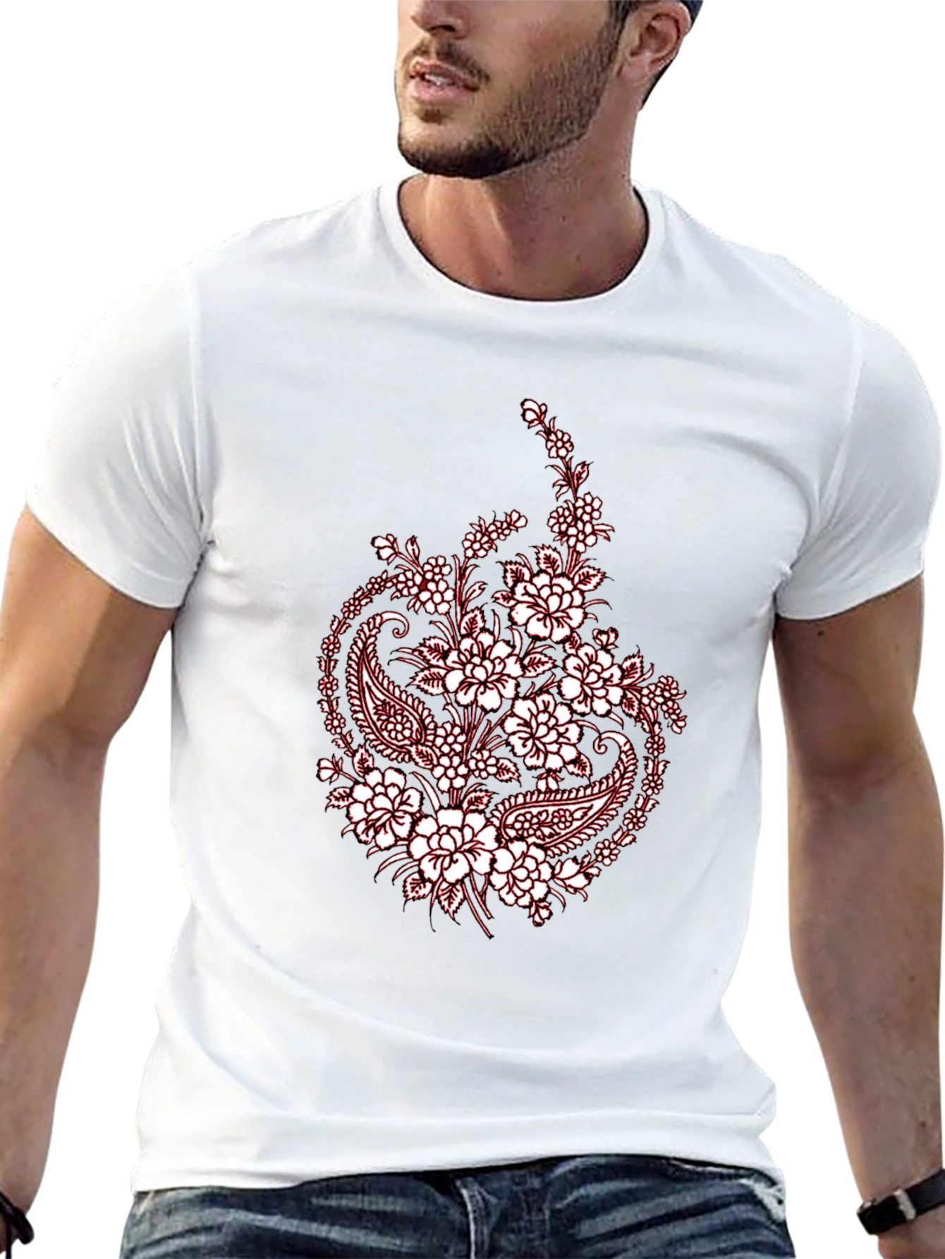 Black Tee with Floral Paisley Print