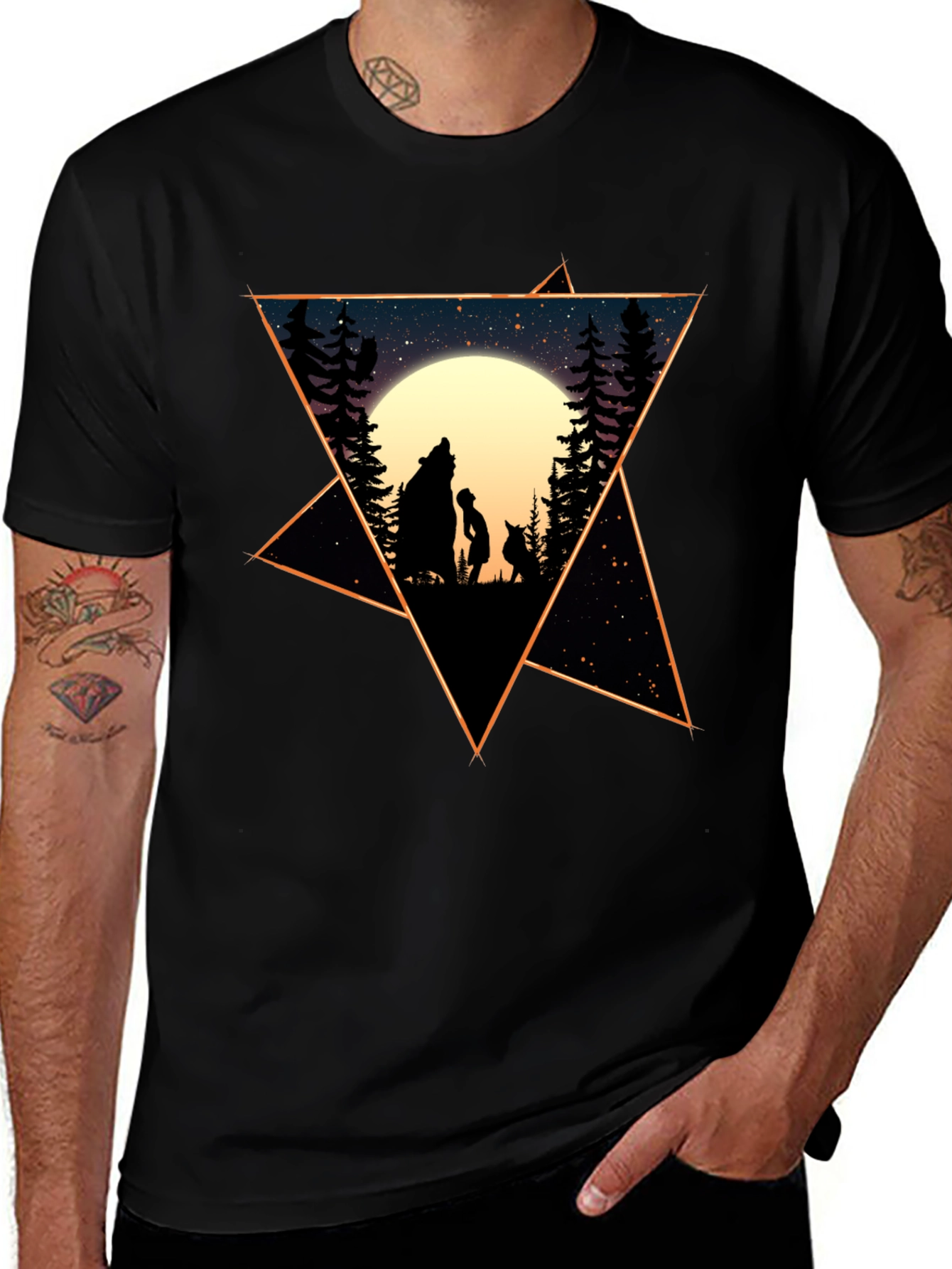 Starry Night Wolf & Child Graphic Tee