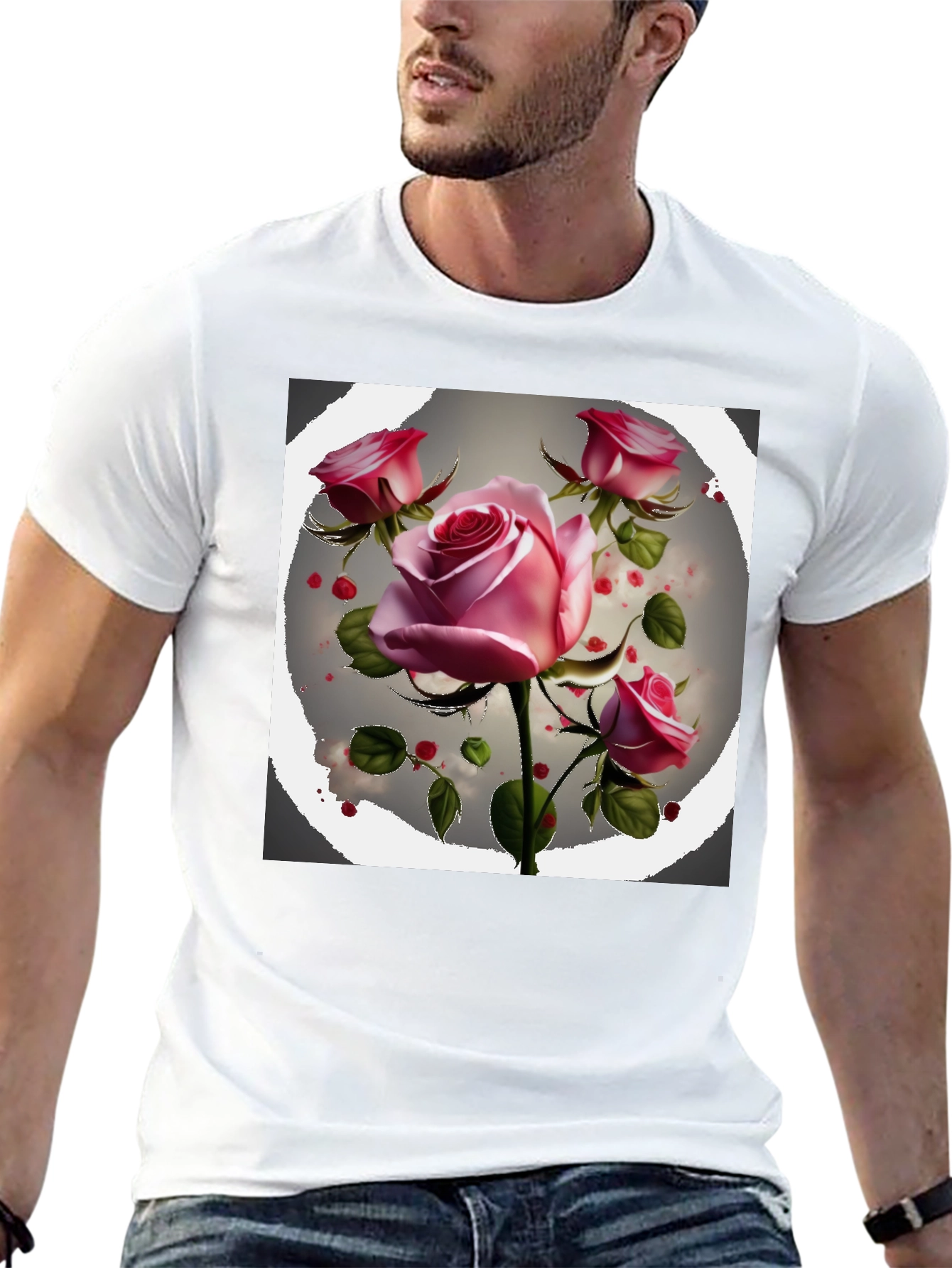 Floral Rose Graphic Tee - Stylish Black T-Shirt