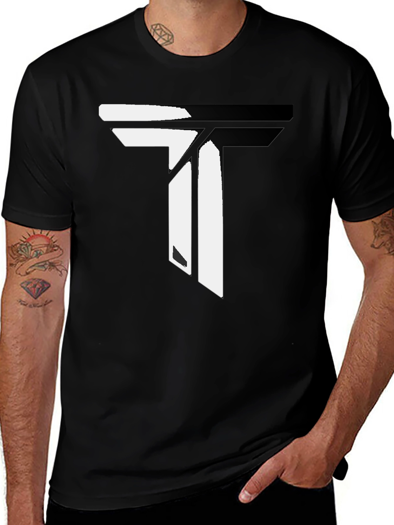 Modern Black T-Shirt with Geometric T Design