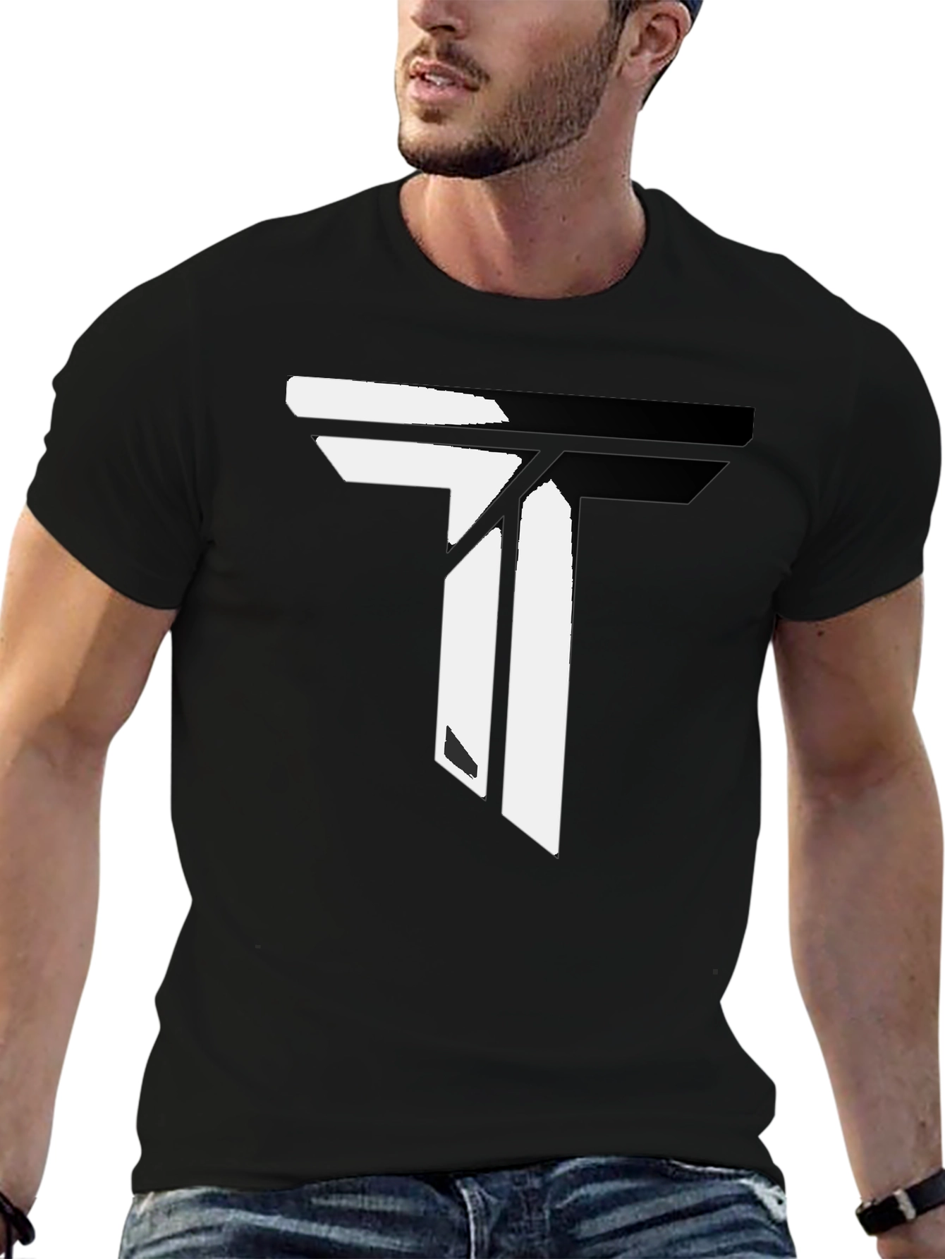 Modern Black T-Shirt with Geometric T Design