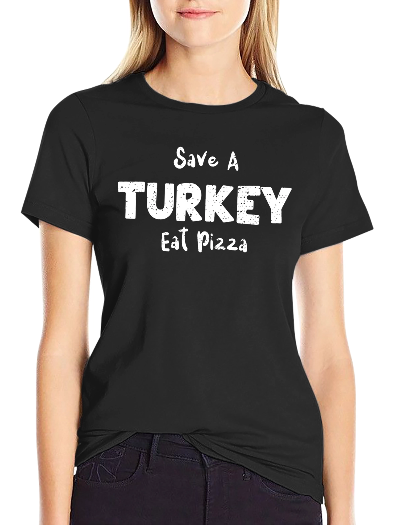 Save A Turkey Eat Pizza Black T-Shirt