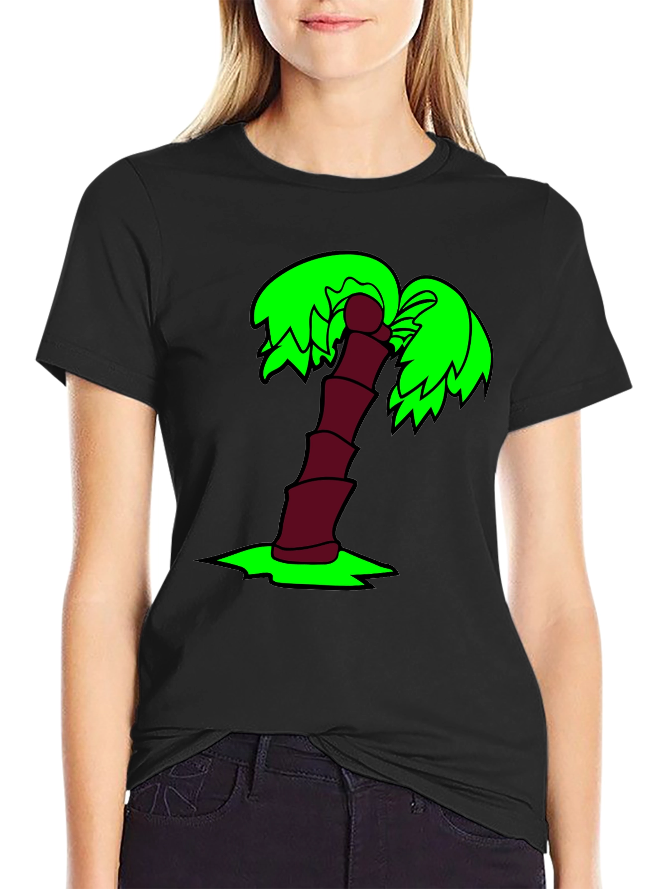 Cartoon Palm Tree Black T-Shirt