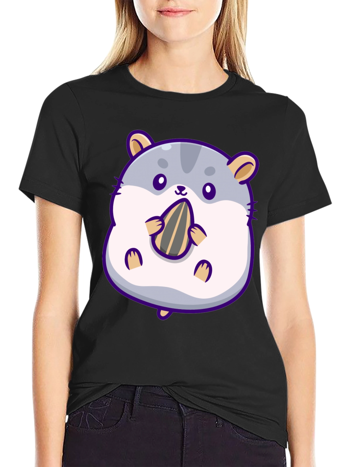 Cute Hamster Eating Seed Graphic T-Shirt