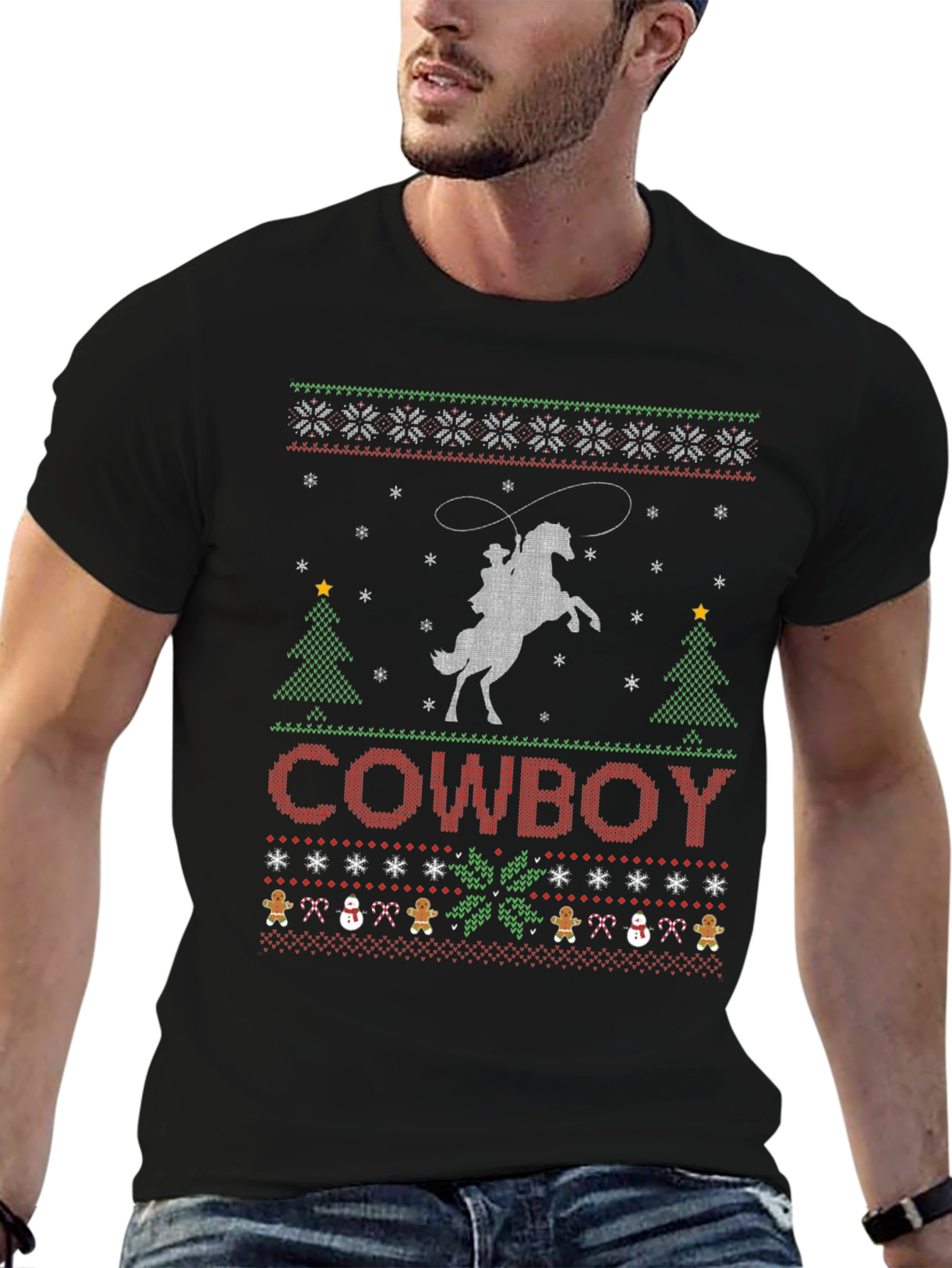 Cowboy Christmas T-Shirt - Ugly Sweater Style