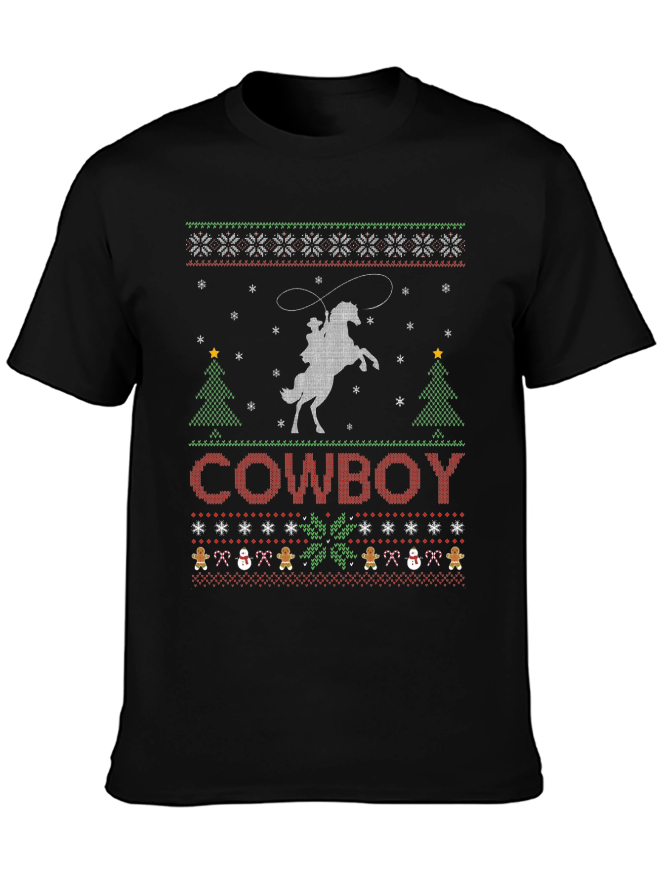 Cowboy Christmas T-Shirt - Ugly Sweater Style