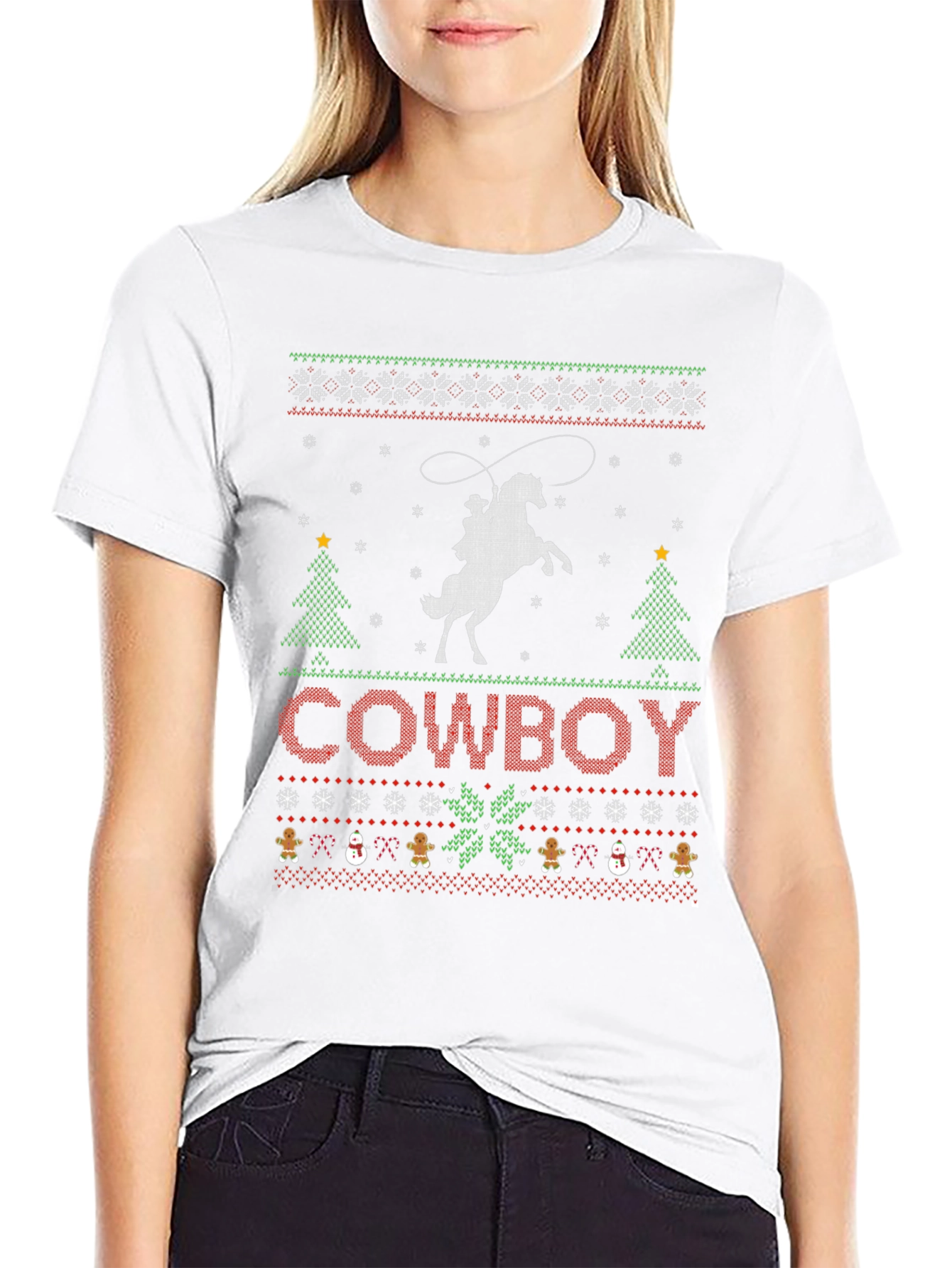 Cowboy Christmas T-Shirt - Ugly Sweater Style
