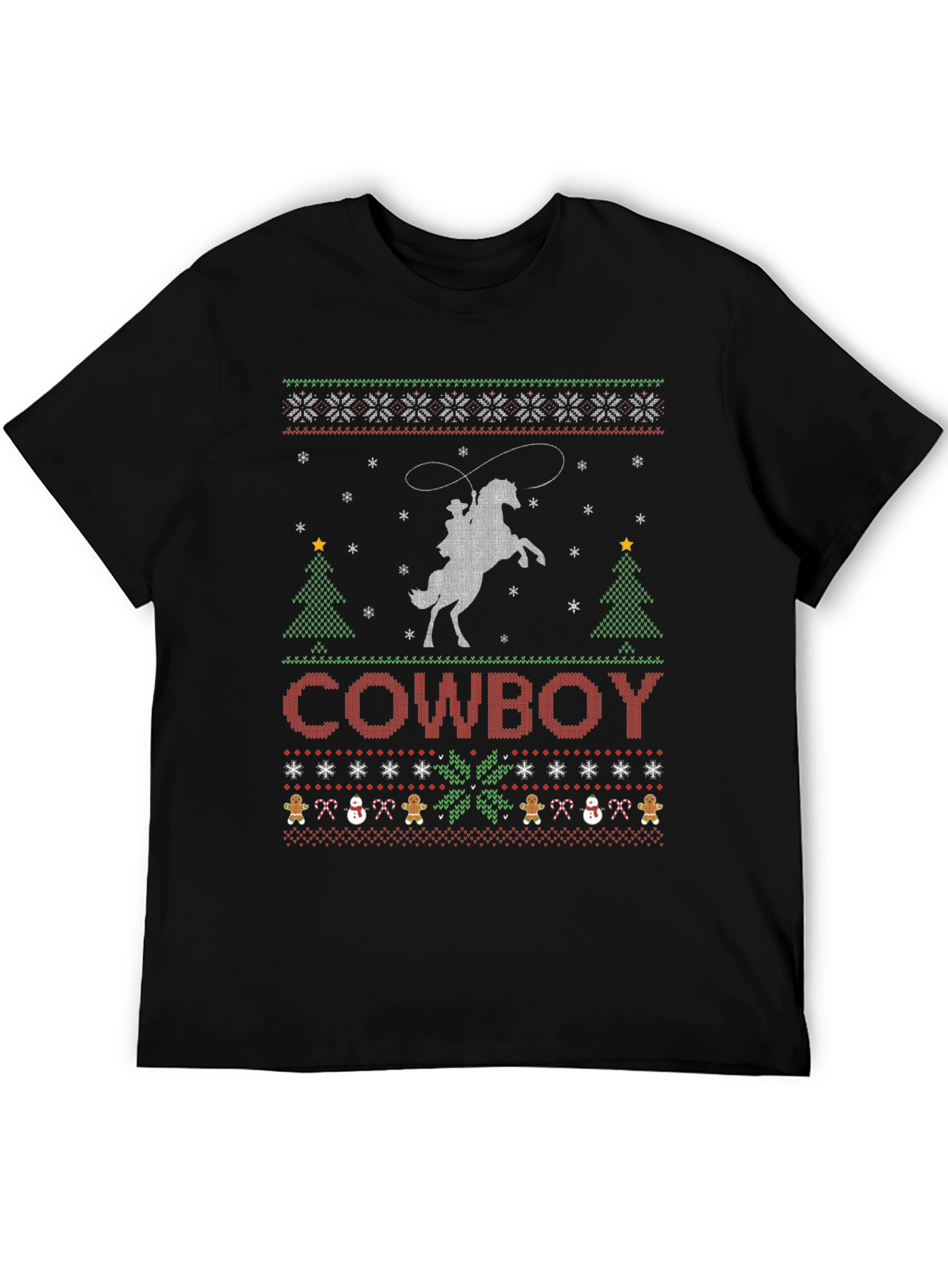 Cowboy Christmas T-Shirt - Ugly Sweater Style