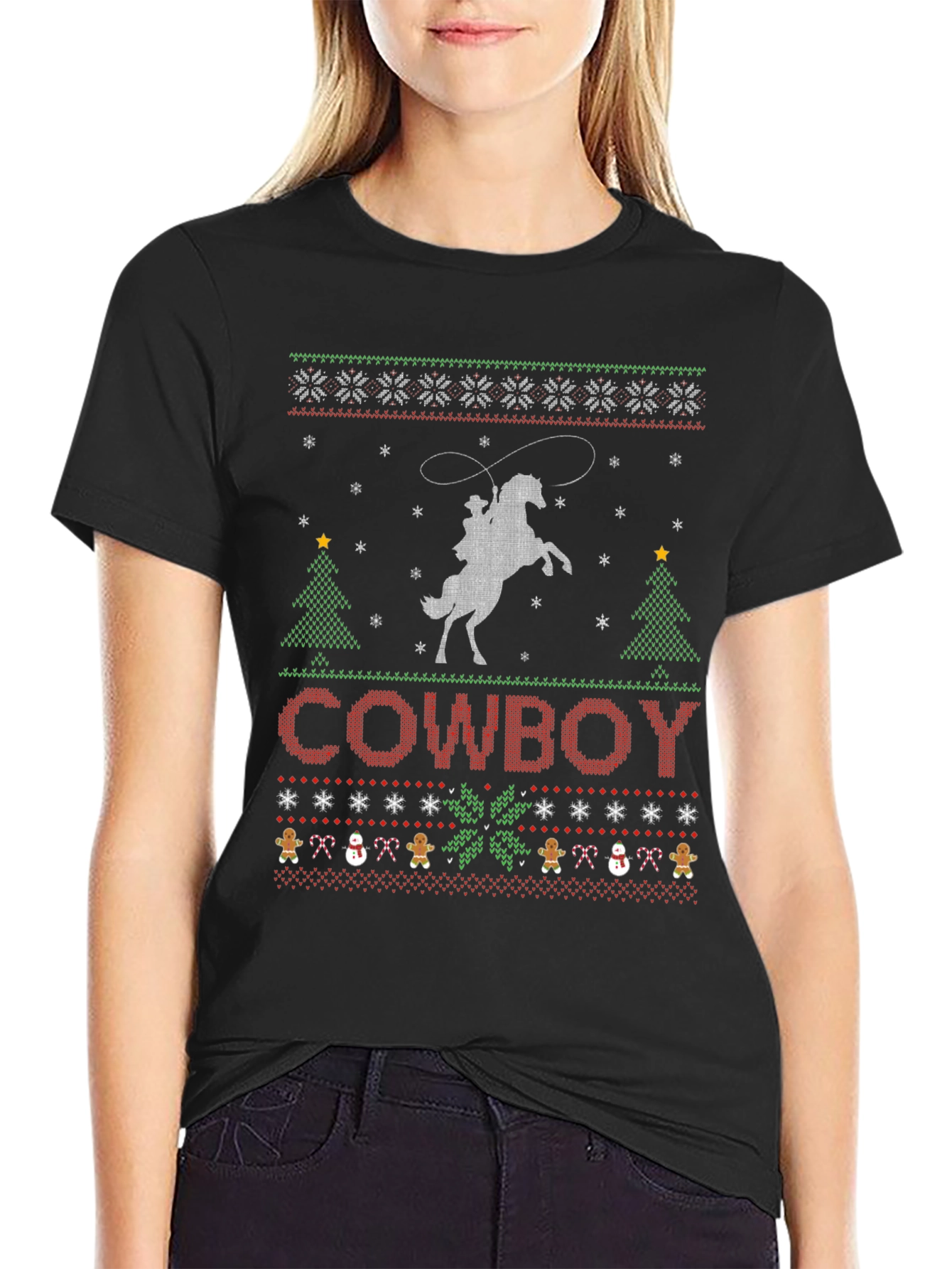Cowboy Christmas T-Shirt - Ugly Sweater Style