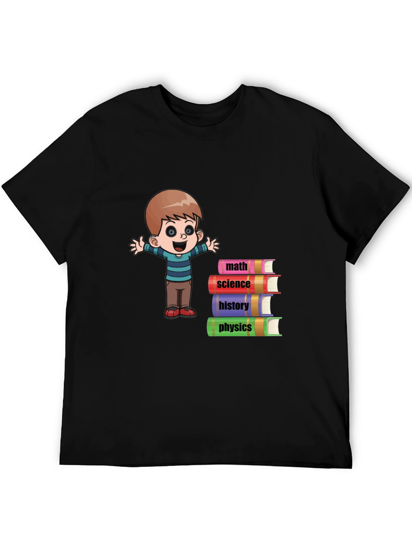 Boy with Books Black T-Shirt