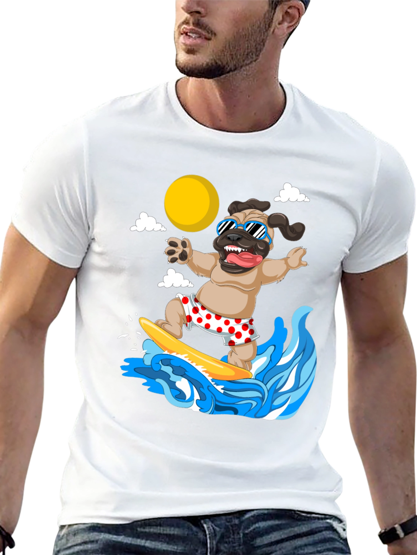 Surfing Pug T-Shirt - Funny Dog Tee