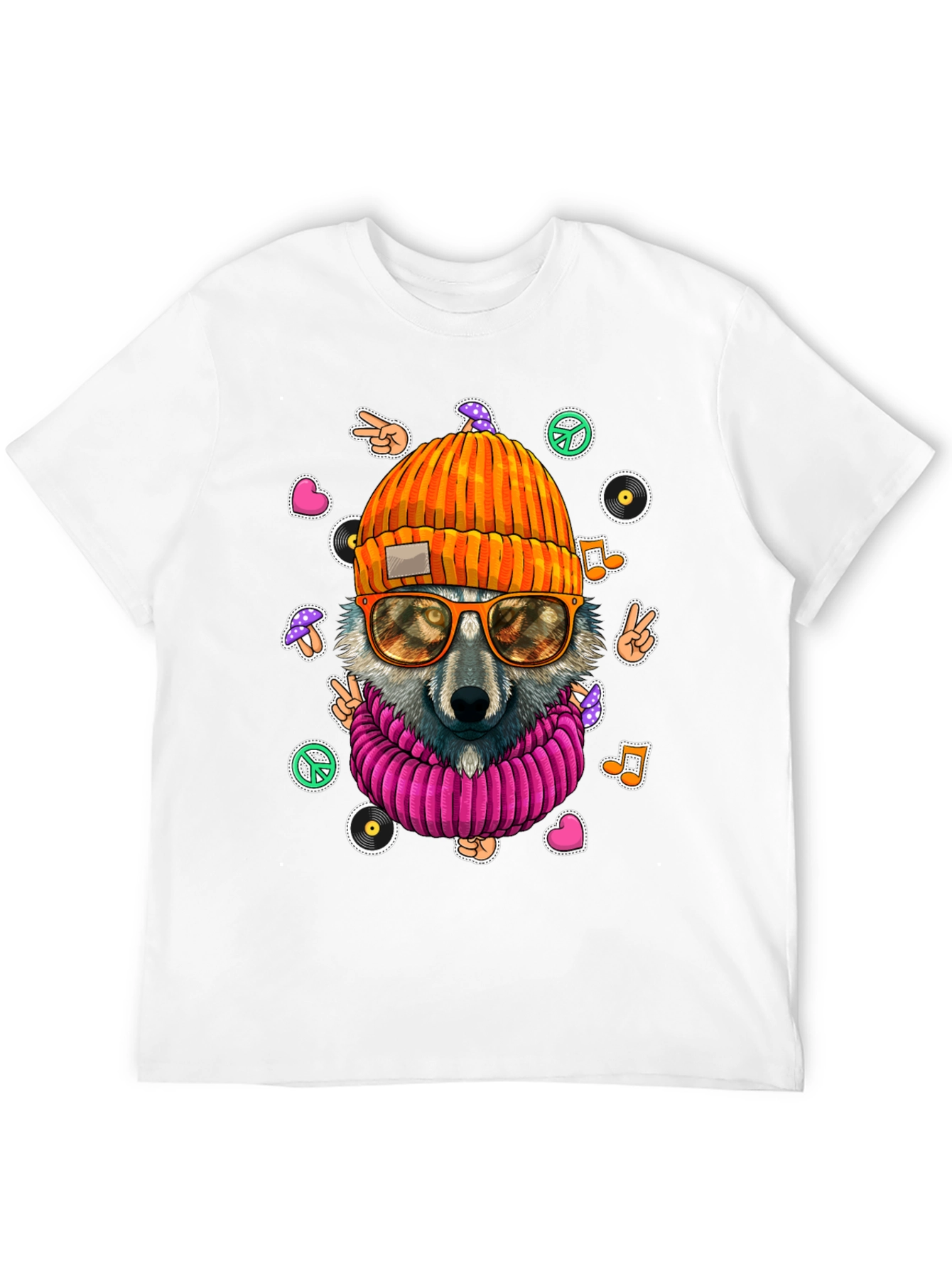 Cool Wolf Graphic Tee - Retro Hippie Style!