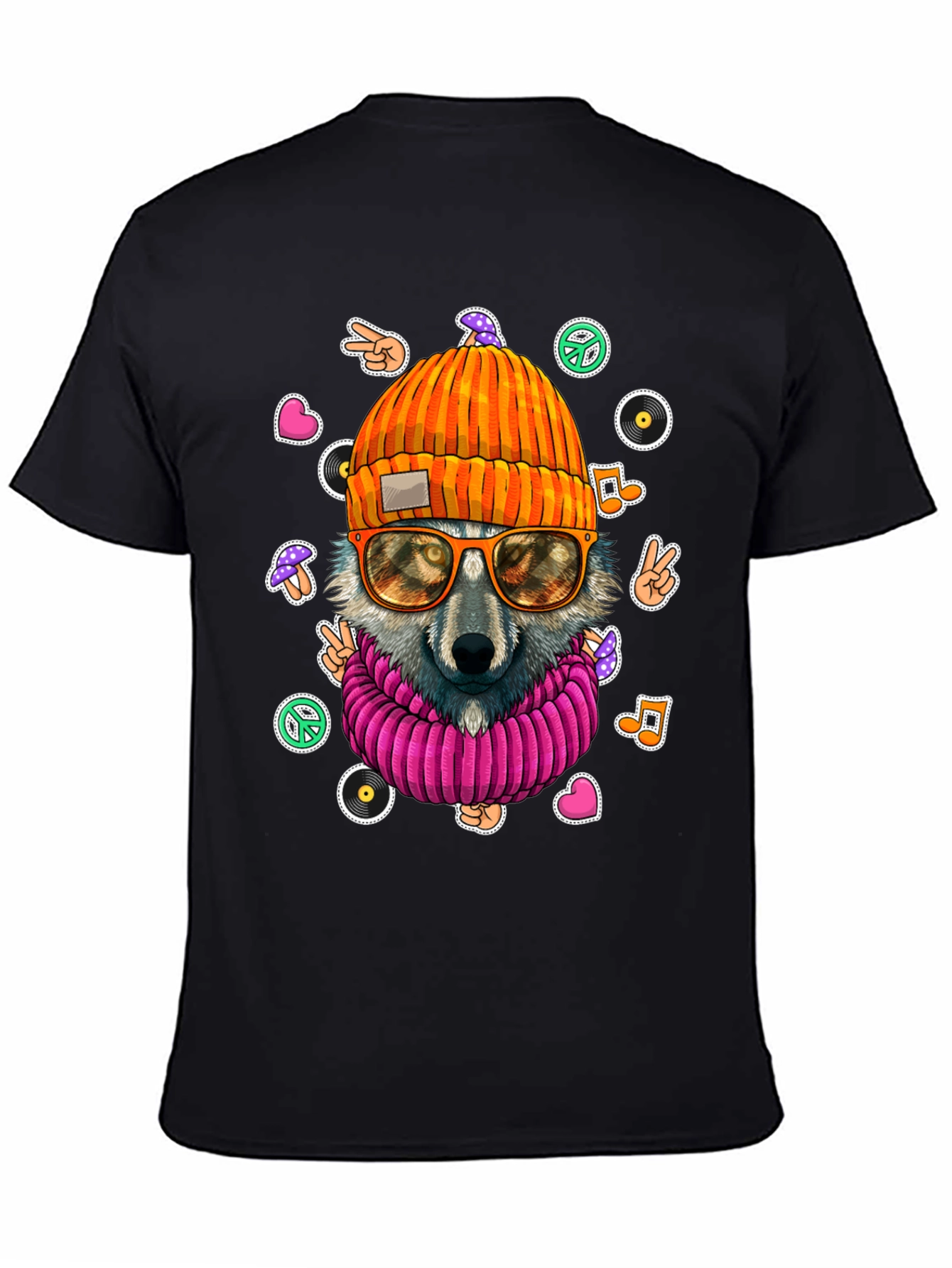 Cool Wolf Graphic Tee - Retro Hippie Style!