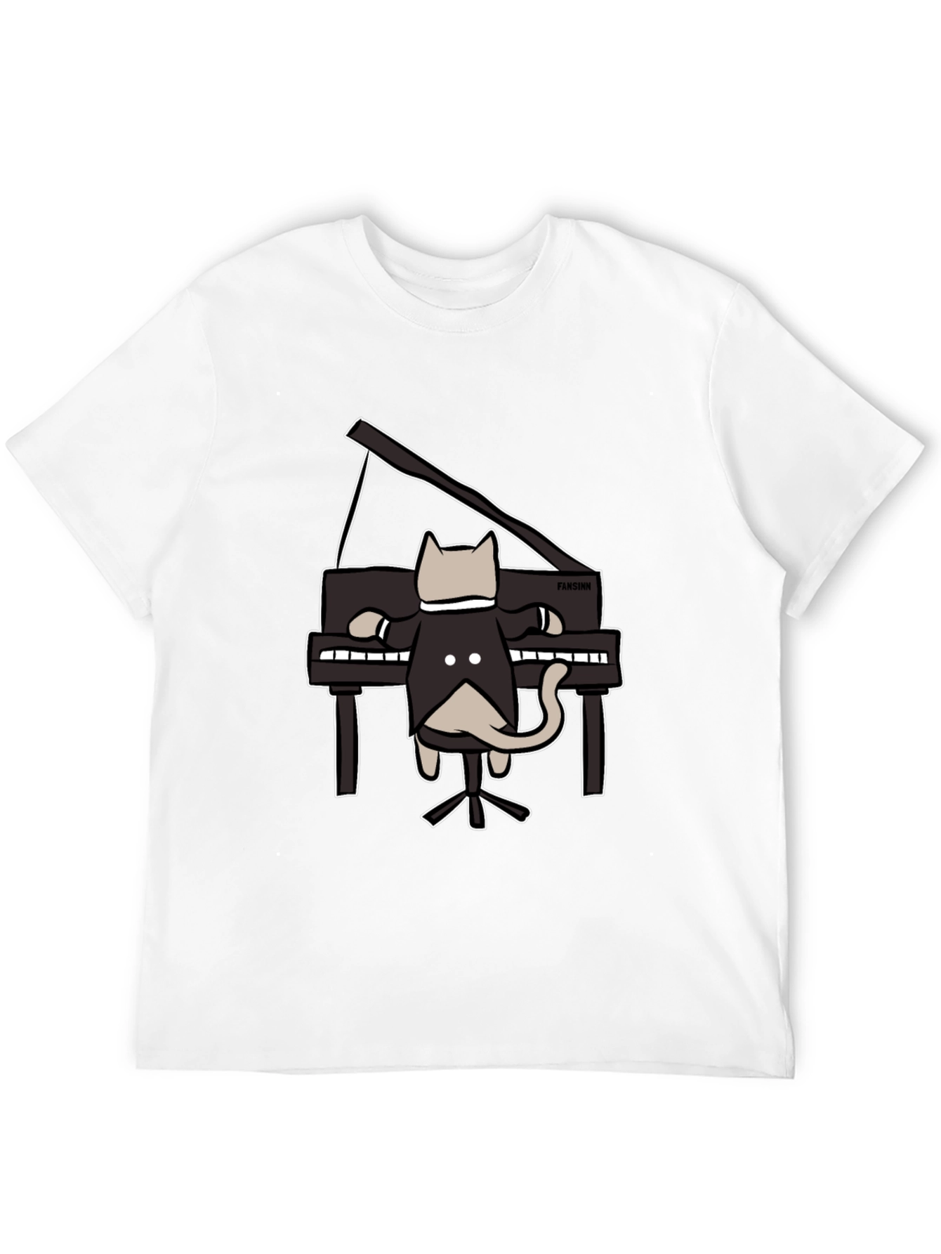 Cat Playing Piano Black T-Shirt