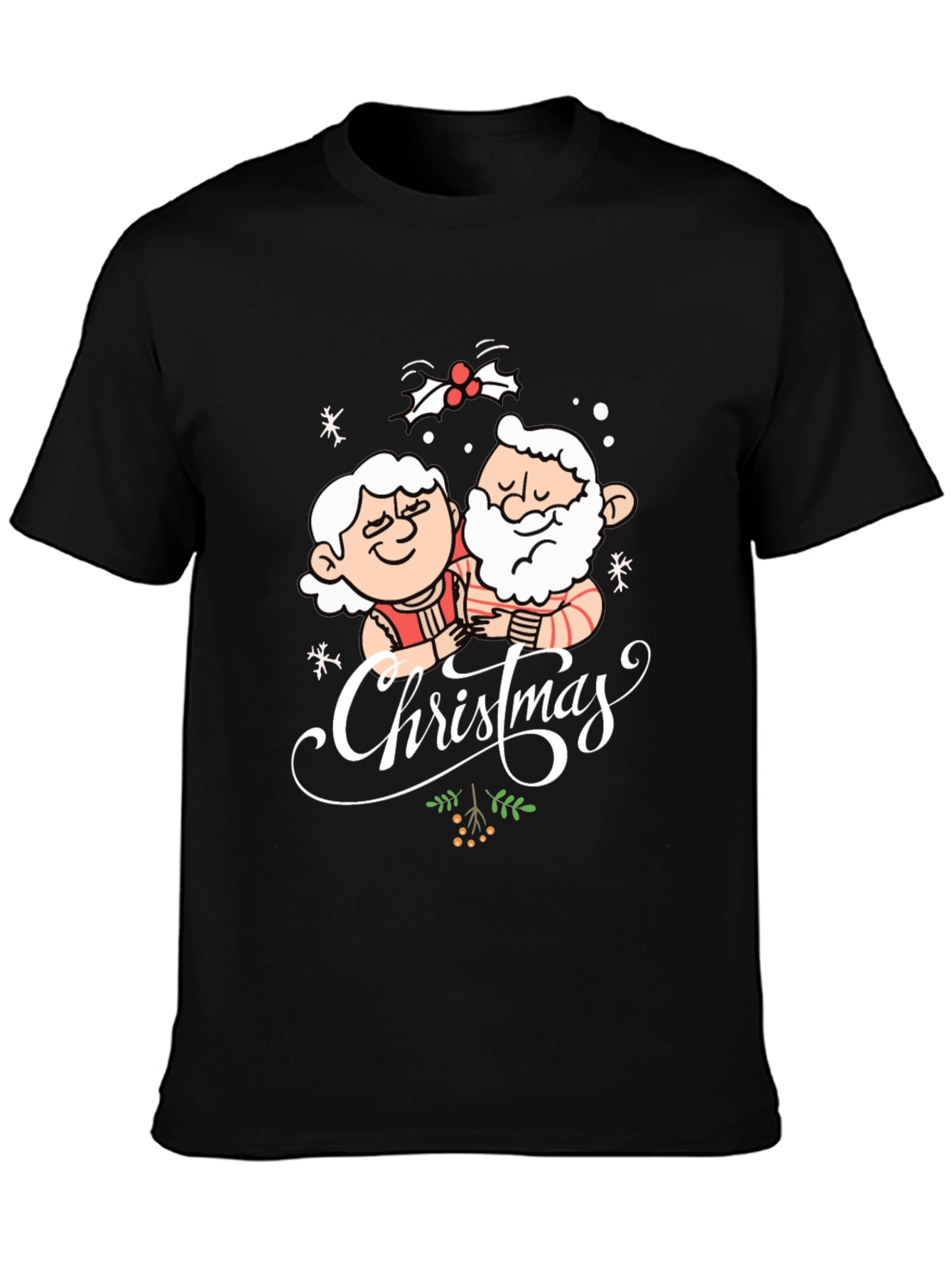 Christmas Santa Couple Black T-Shirt