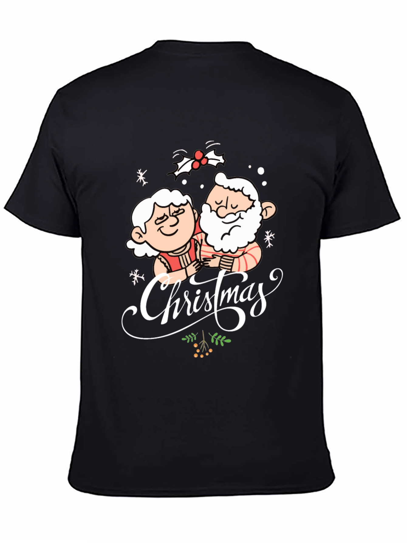 Christmas Santa Couple Black T-Shirt