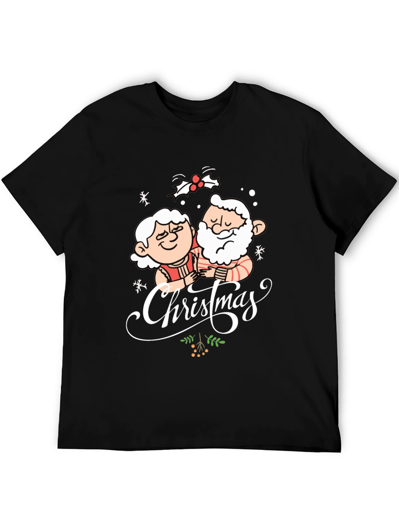 Christmas Santa Couple Black T-Shirt