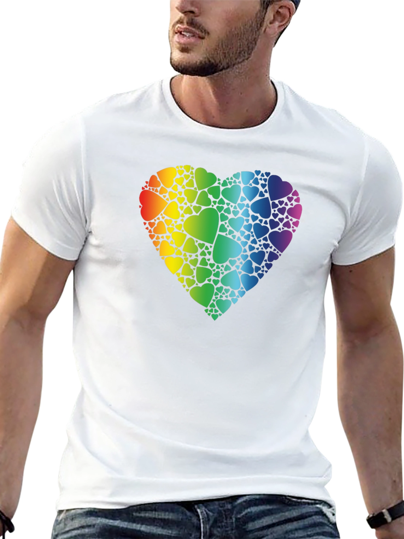 Rainbow Heart Graphic Print Black T-Shirt