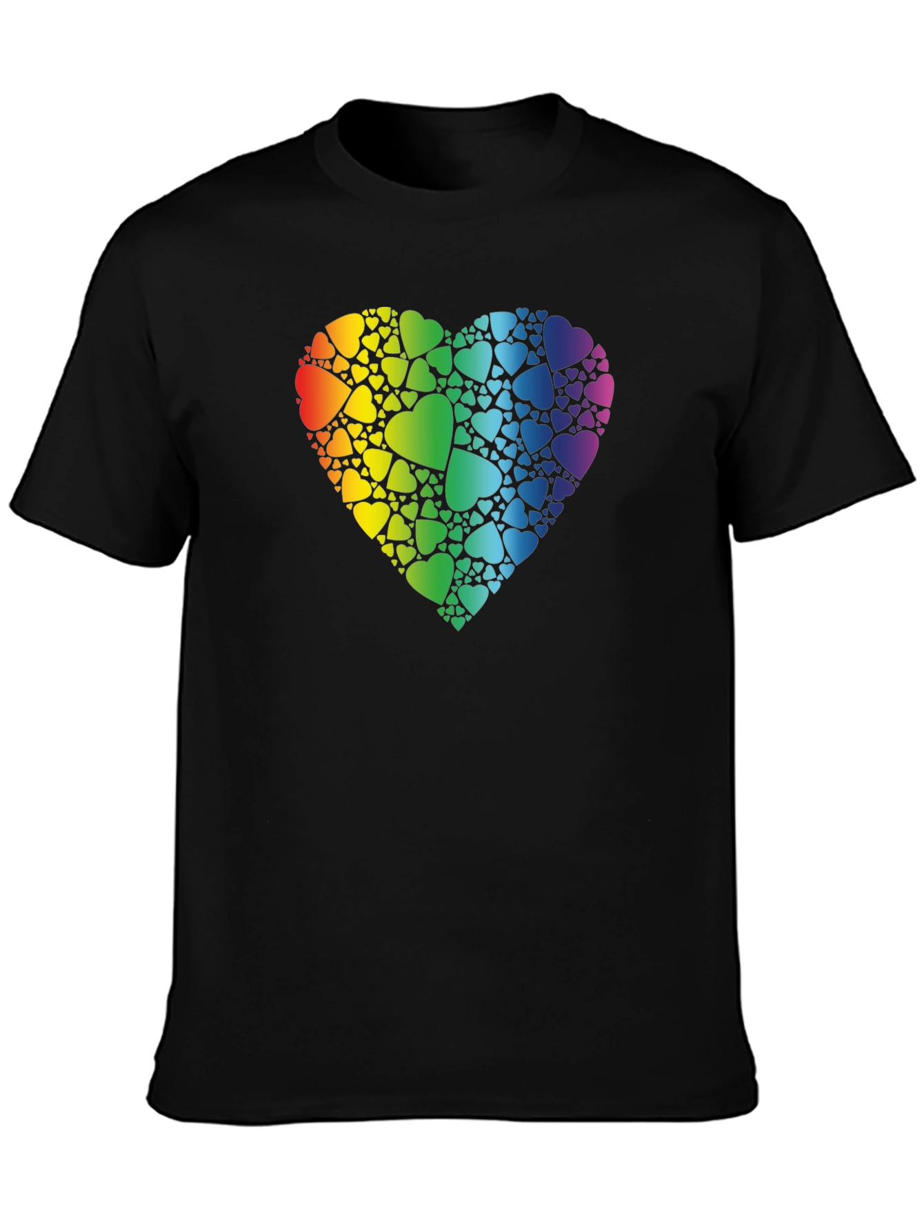 Rainbow Heart Graphic Print Black T-Shirt