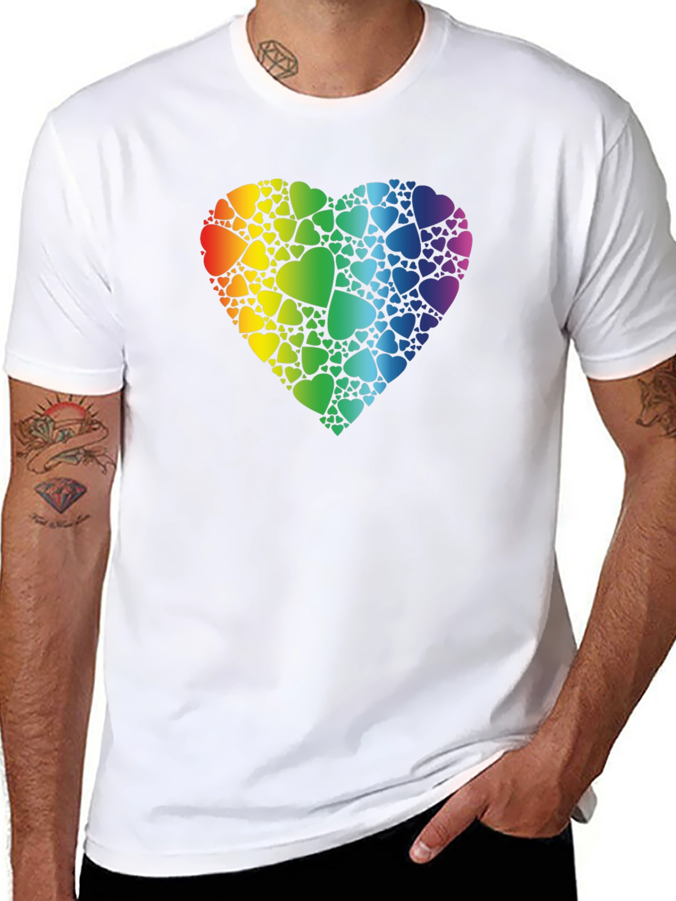 Rainbow Heart Graphic Print Black T-Shirt