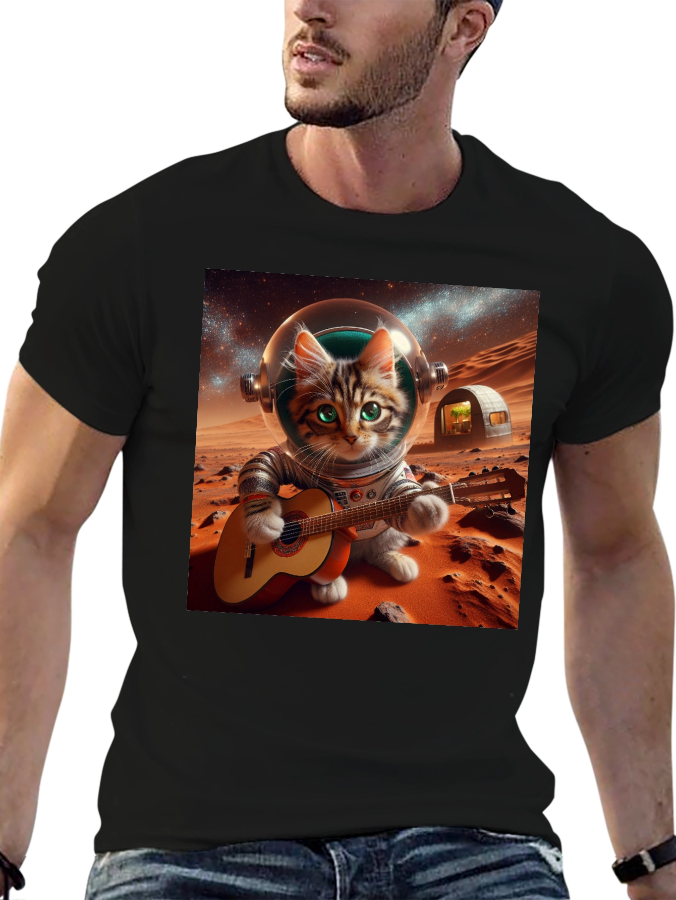 Astronaut Cat Guitarist Graphic Tee