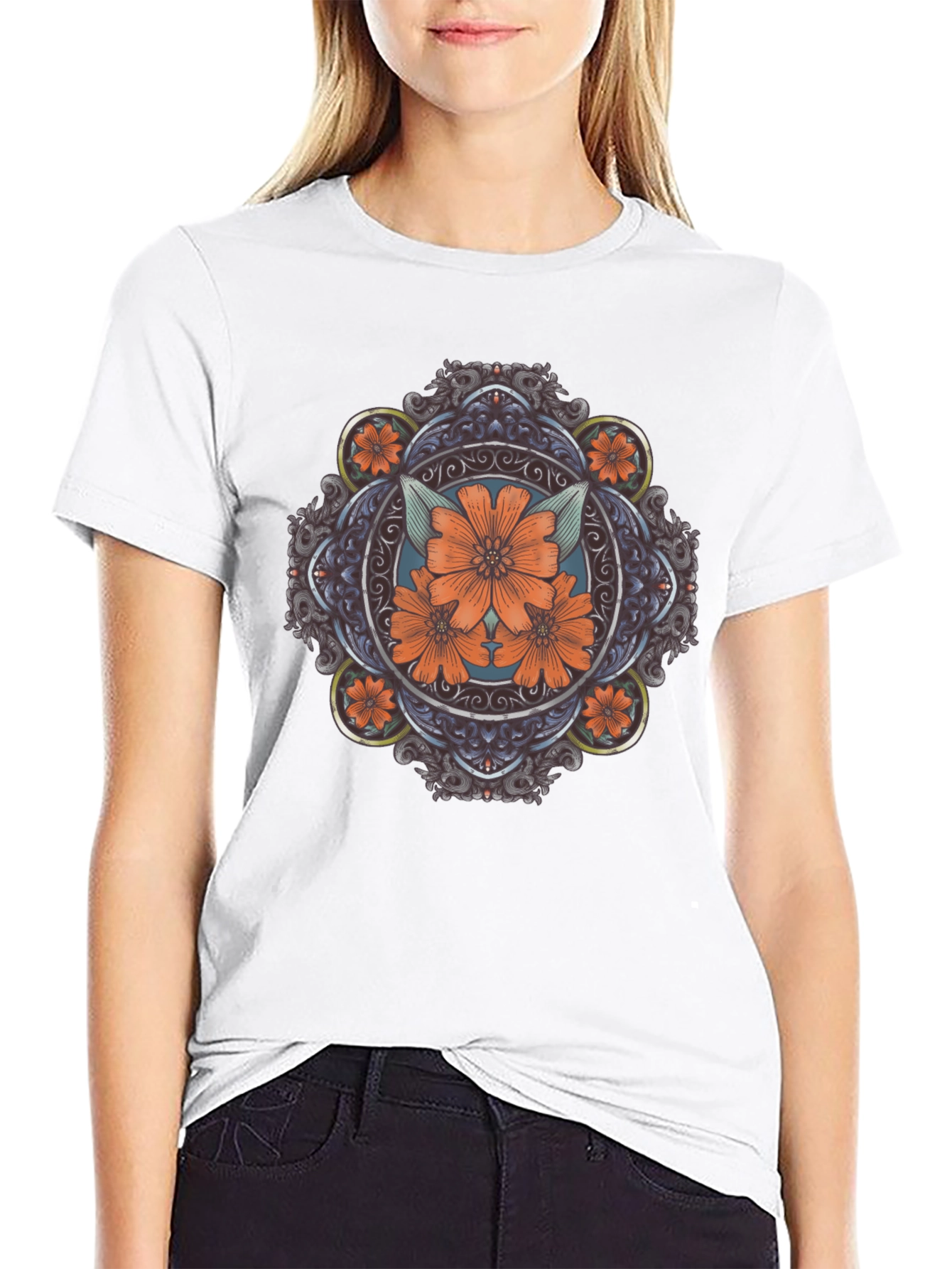 Floral Medallion Graphic Tee - Stylish Casual Wear
