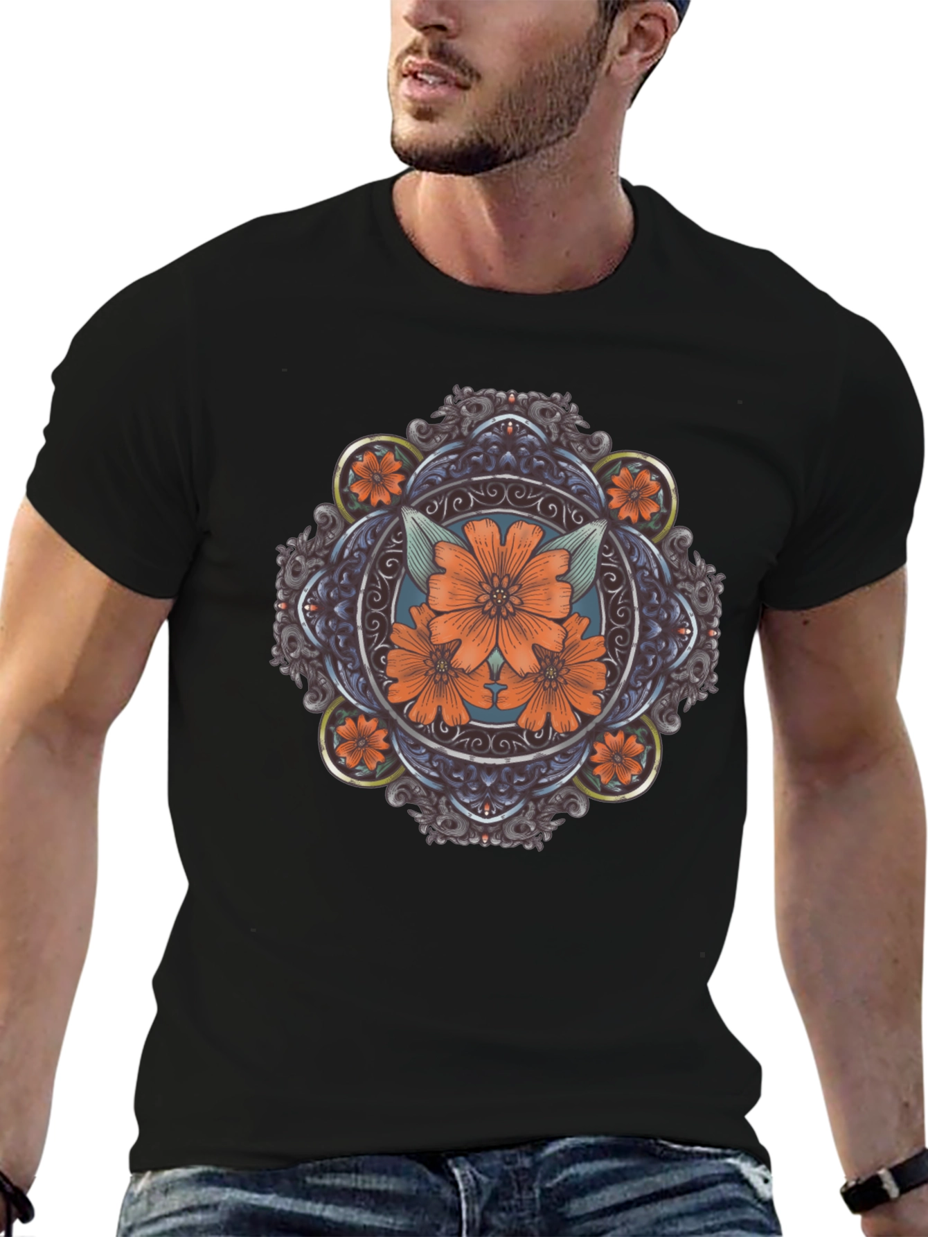 Floral Medallion Graphic Tee - Stylish Casual Wear