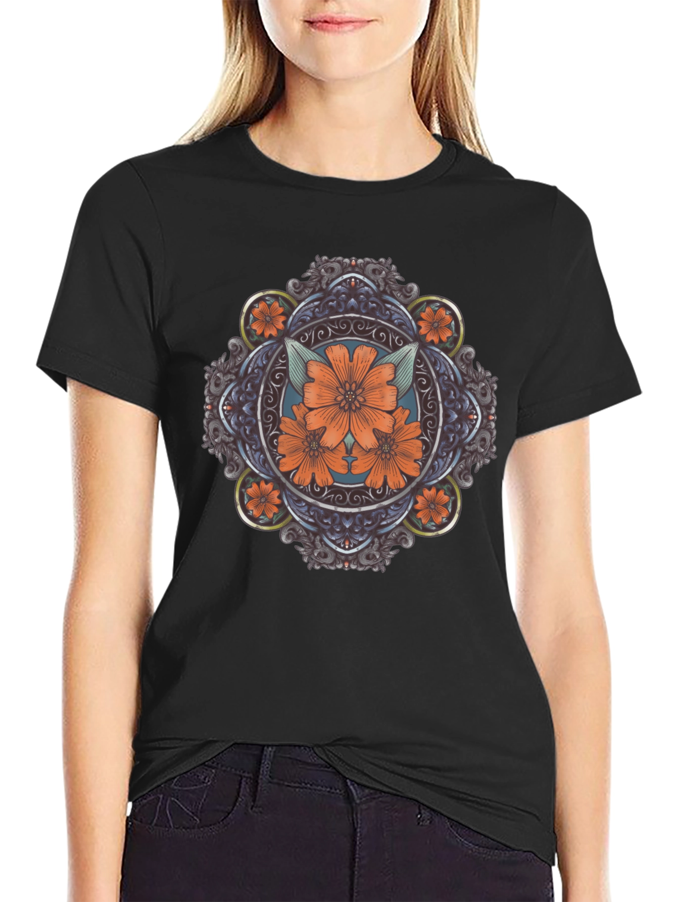 Floral Medallion Graphic Tee - Stylish Casual Wear