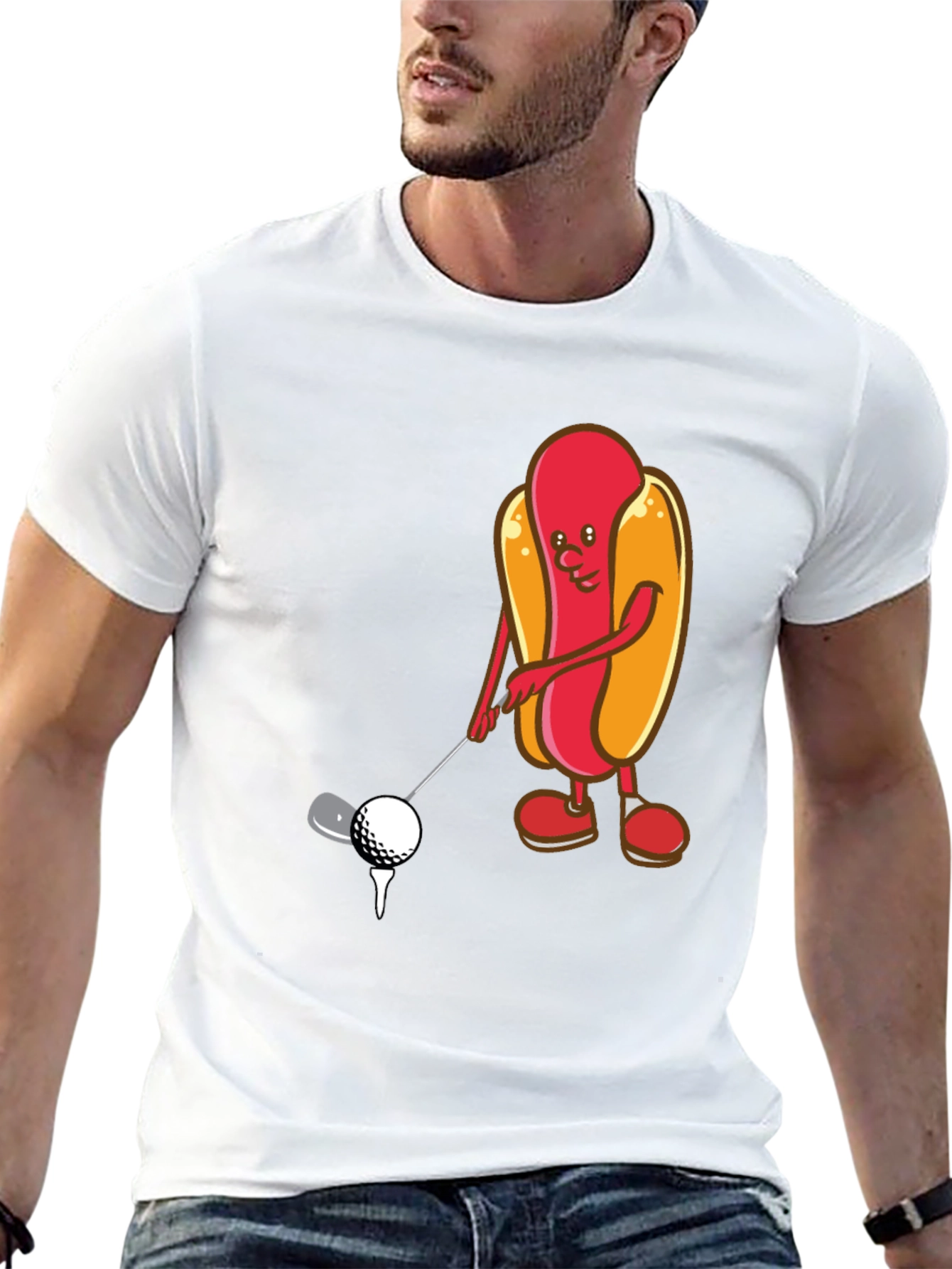 Golfing Hotdog Cartoon Graphic Tee