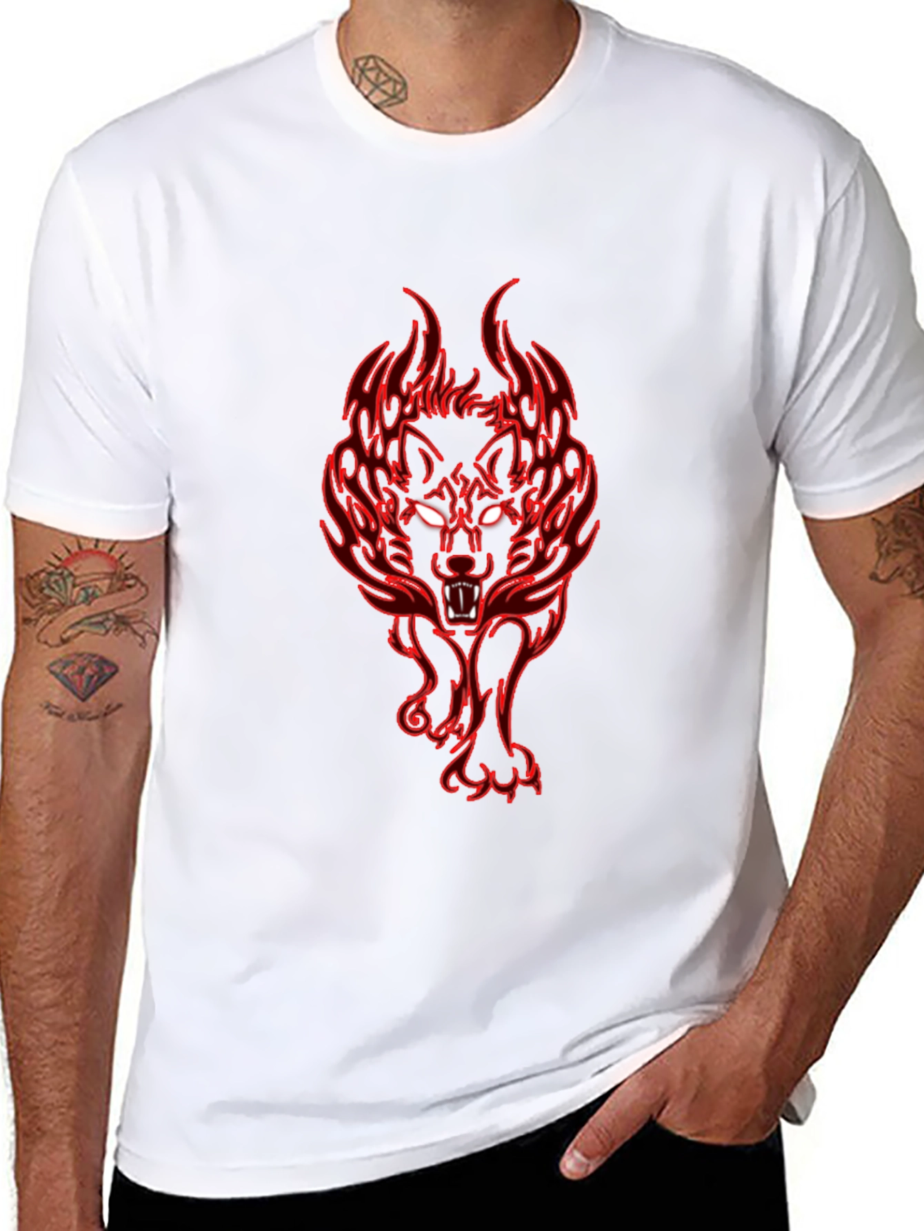 Fiery Wolf Graphic Tee - Black Cotton T-Shirt