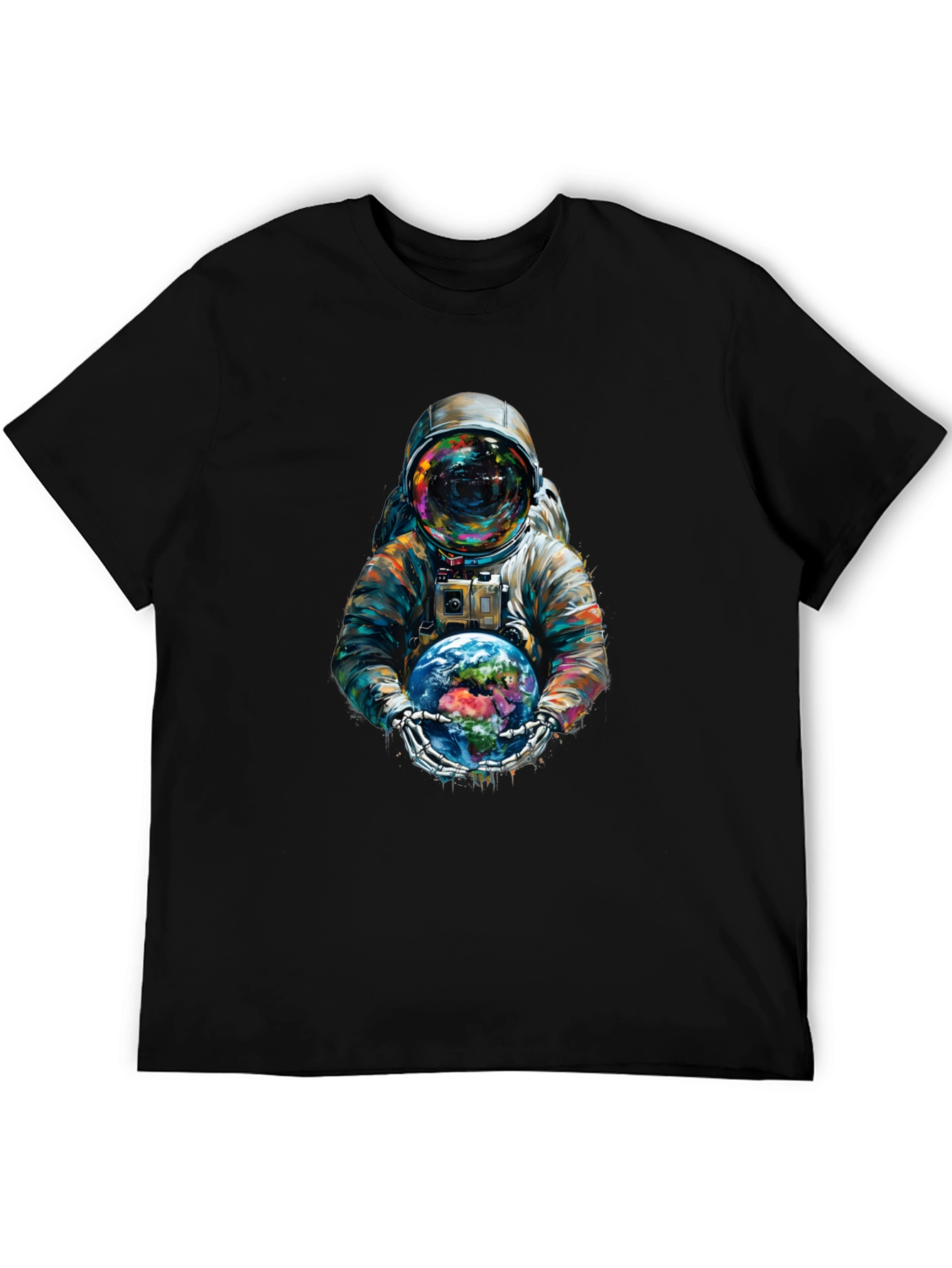 Astronaut Earth Graphic Tee - Black Cotton Blend