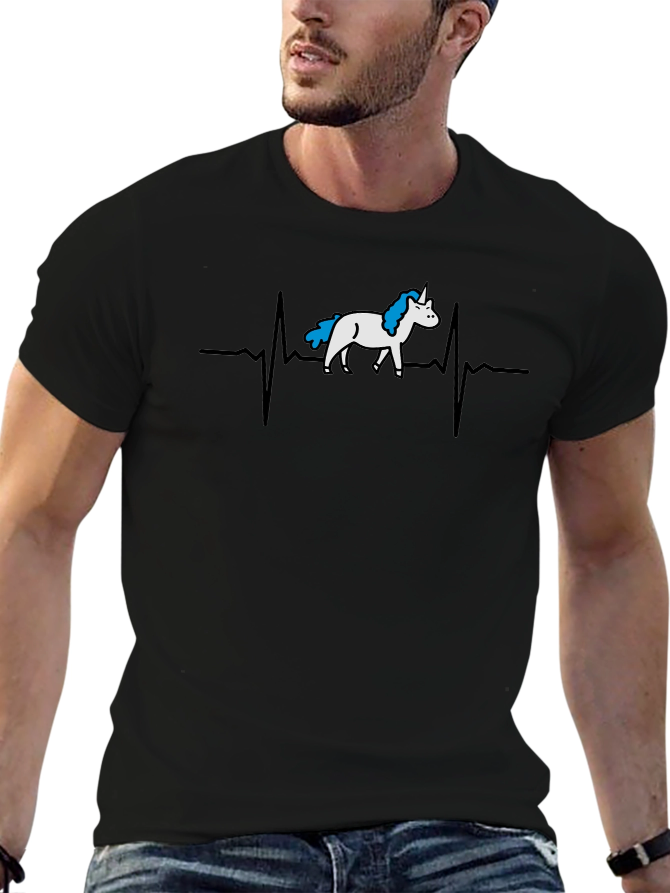 Unicorn Heartbeat Graphic Tee - Black